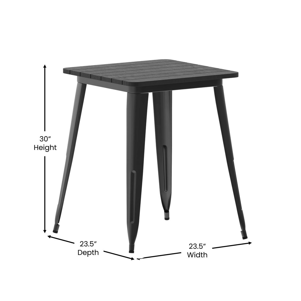 Black Top/Black Frame |#| 23.75" SQ Commercial Poly Resin Restaurant Table with Steel Frame-Black/Black
