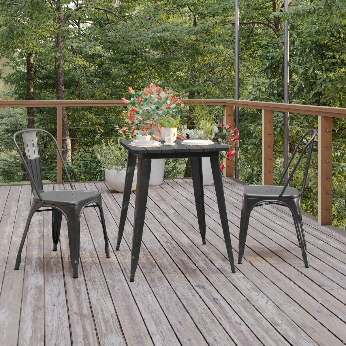 Black Top/Black Frame |#| 23.75" SQ Commercial Poly Resin Restaurant Table with Steel Frame-Black/Black