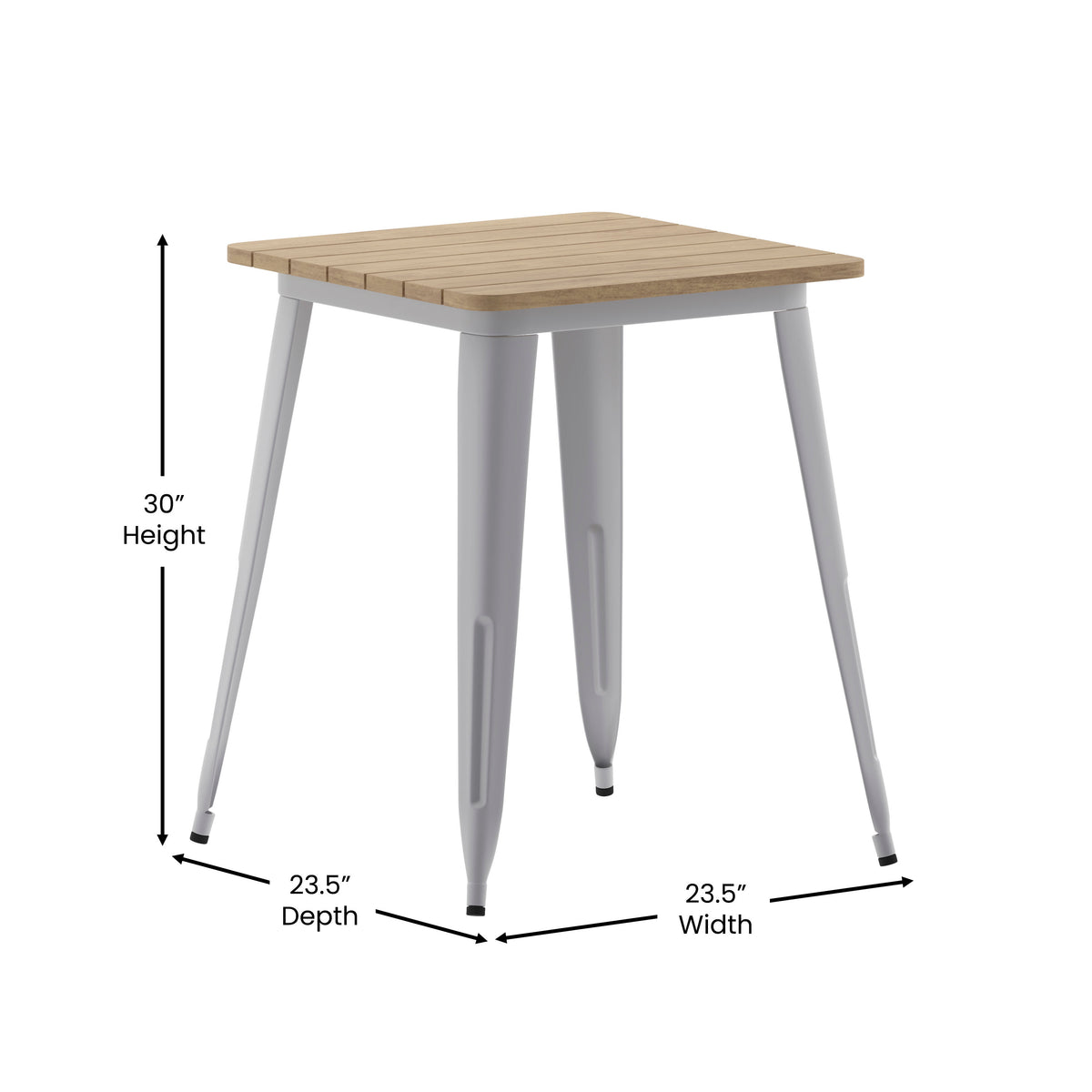 Brown Top/Silver Frame |#| 23.75" SQ Commercial Poly Resin Restaurant Table with Steel Frame-Brown/Silver
