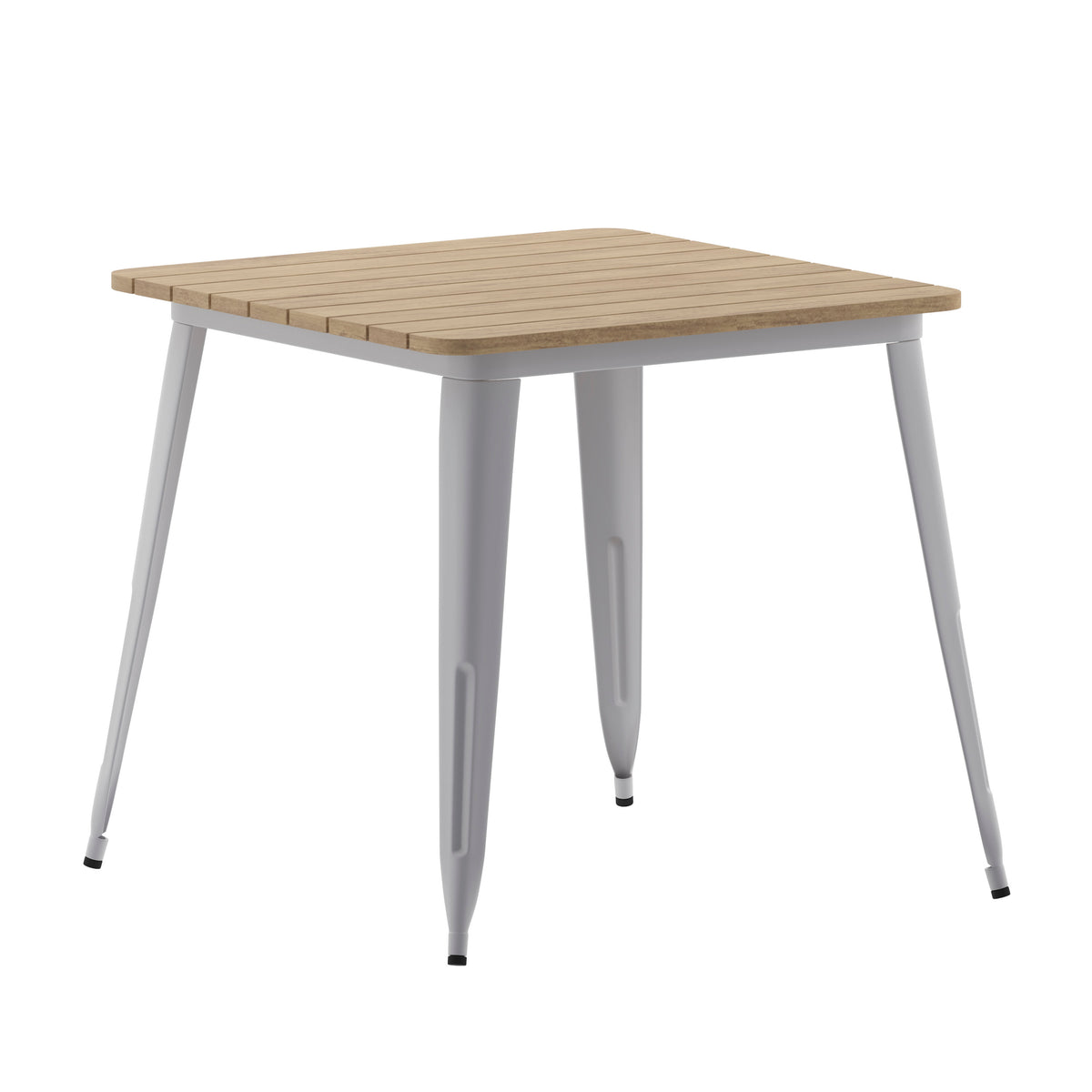 Brown Top/Silver Frame |#| 31.5" SQ Commercial Poly Resin Restaurant Table with Steel Frame-Brown/Silver