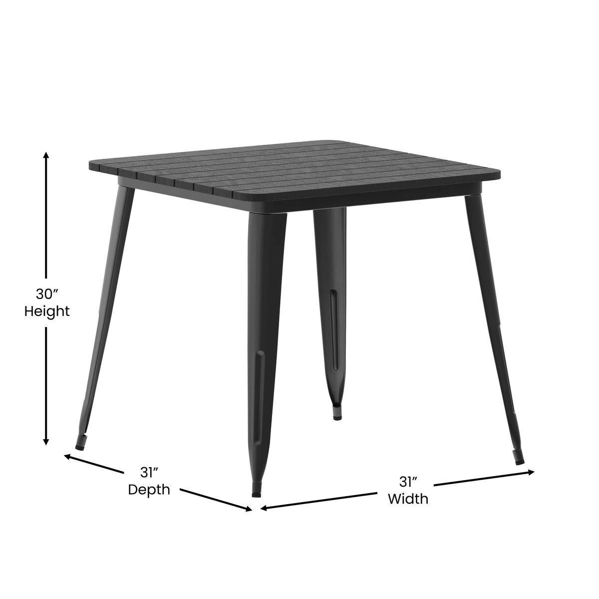 Black Top/Black Frame |#| 31.5" SQ Commercial Poly Resin Restaurant Table with Steel Frame-Black/Black