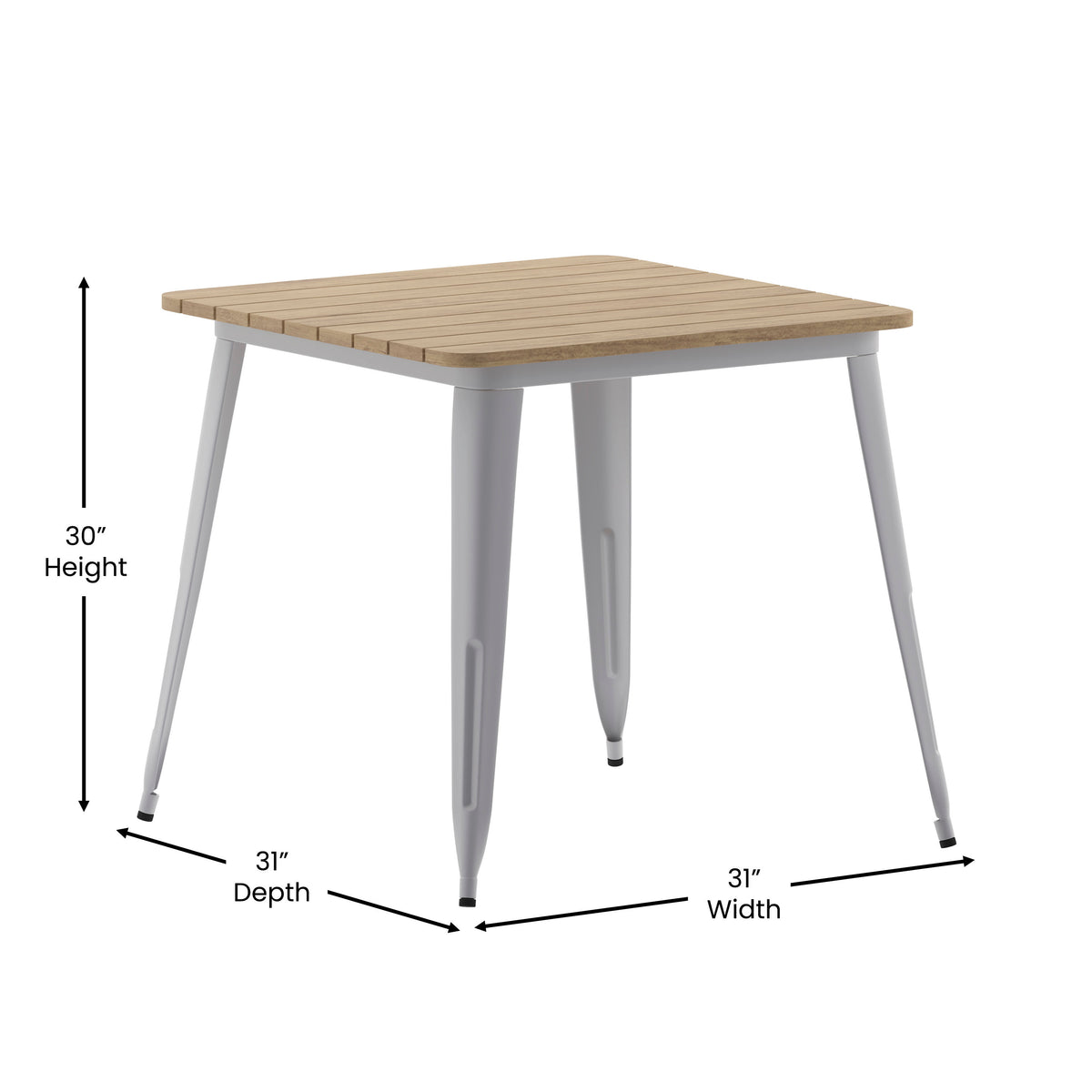 Brown Top/Silver Frame |#| 31.5" SQ Commercial Poly Resin Restaurant Table with Steel Frame-Brown/Silver