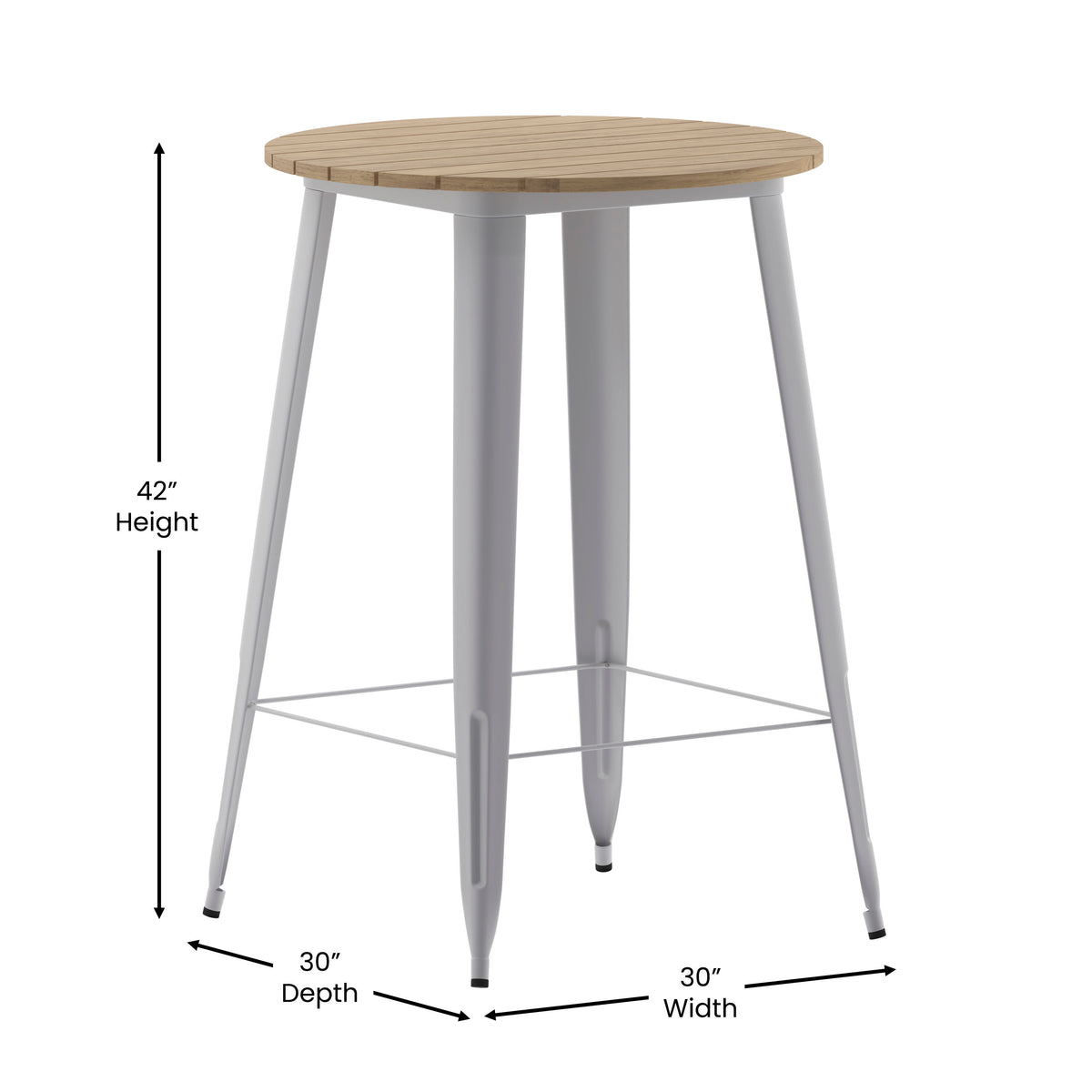 Brown Top/Silver Frame |#| 30" RD Commercial Poly Bar Top Restaurant Table with Steel Frame-Brown/Silver