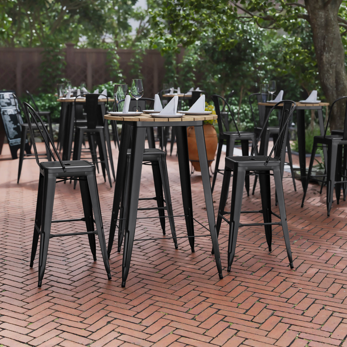 Brown Top/Black Frame |#| 30" RD Commercial Poly Bar Top Restaurant Table with Steel Frame-Brown/Black