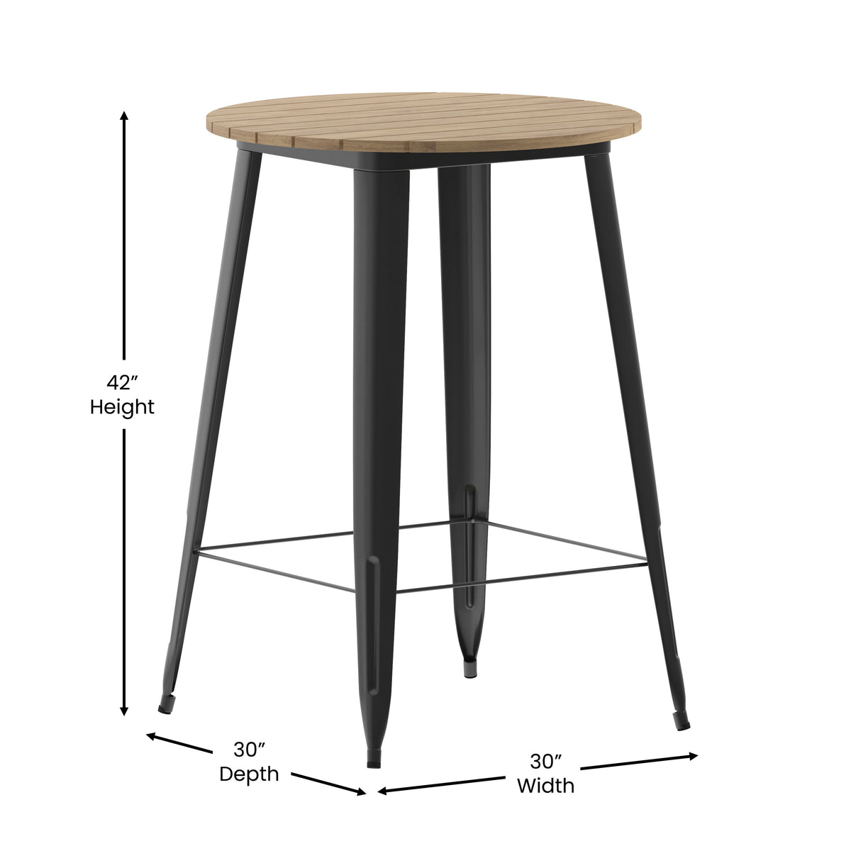 Brown Top/Black Frame |#| 30" RD Commercial Poly Bar Top Restaurant Table with Steel Frame-Brown/Black