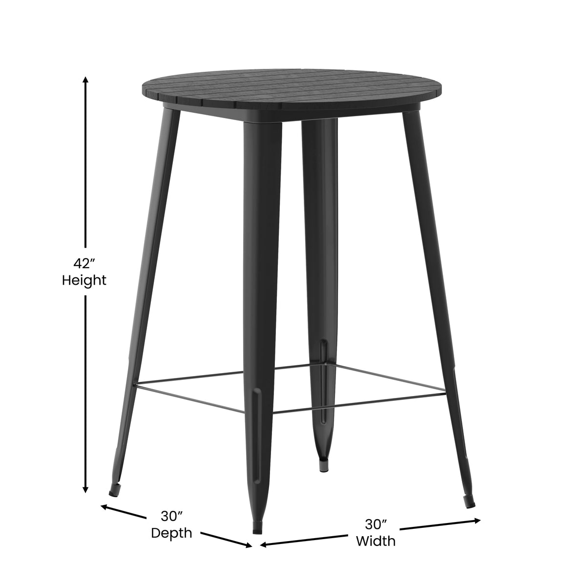 Black Top/Black Frame |#| 30" RD Commercial Poly Bar Top Restaurant Table with Steel Frame-Black/Black