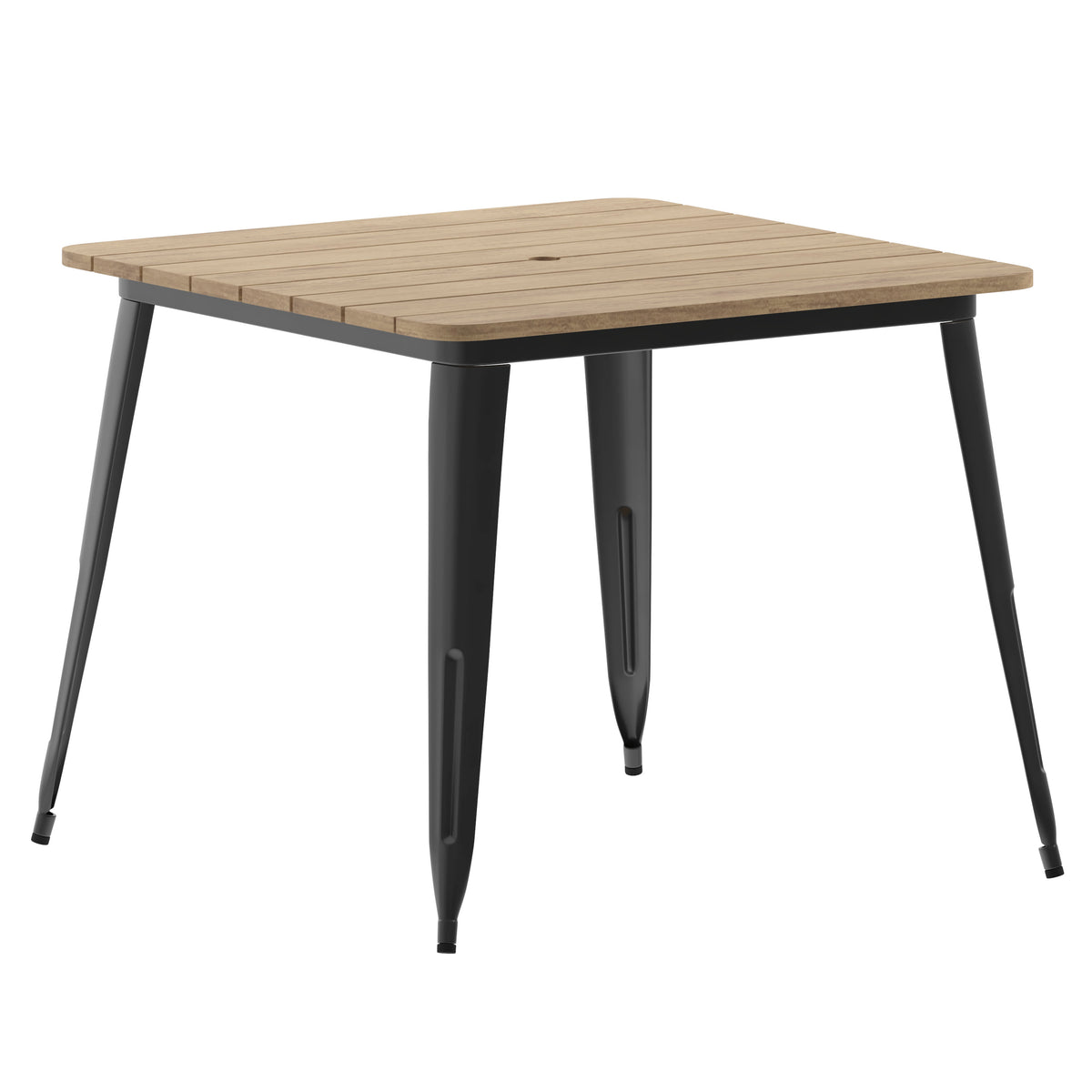 Brown Top/Black Frame |#| 36" SQ Commercial Poly Resin Restaurant Table with Umbrella Hole - Brown/Black
