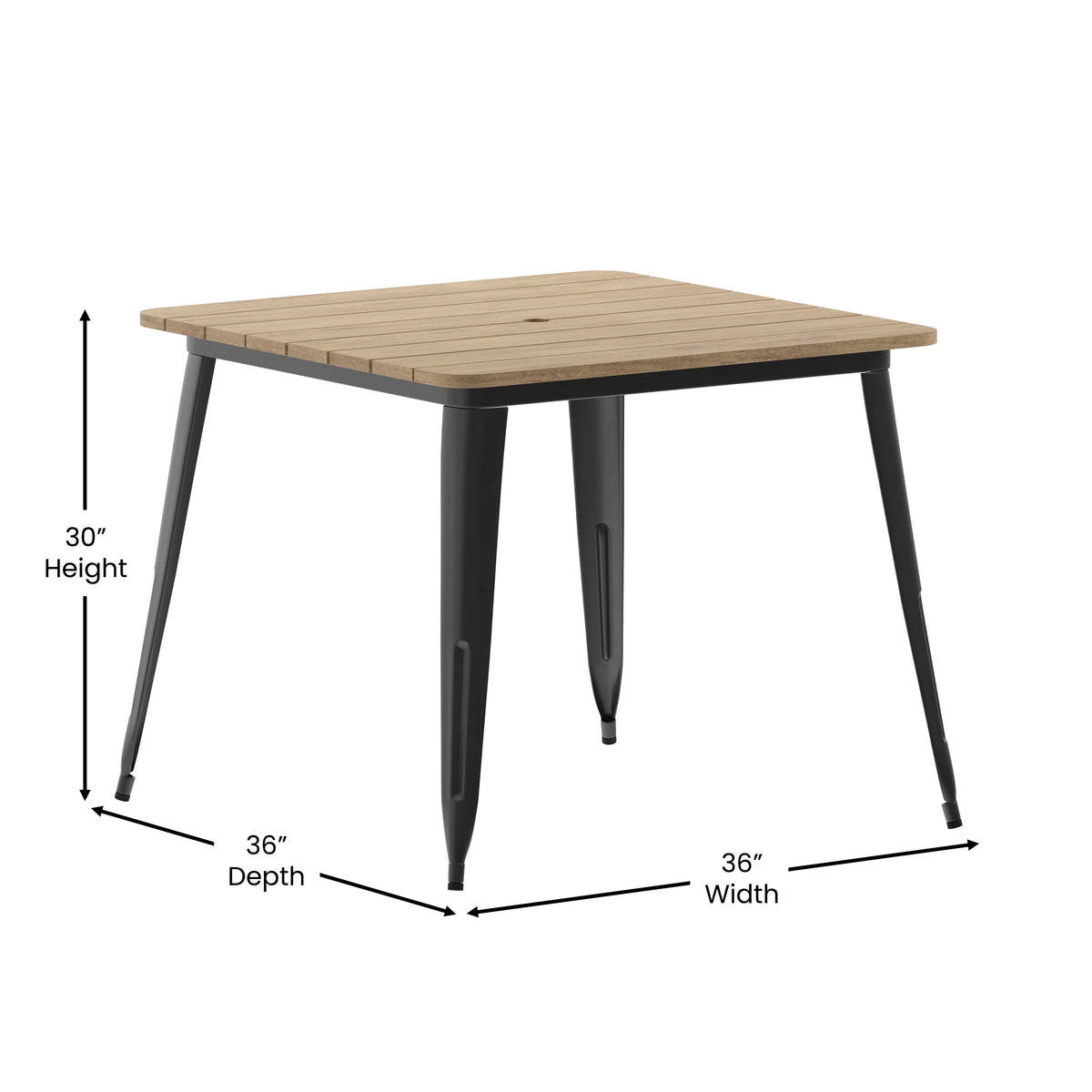 Brown Top/Black Frame |#| 36" SQ Commercial Poly Resin Restaurant Table with Umbrella Hole - Brown/Black