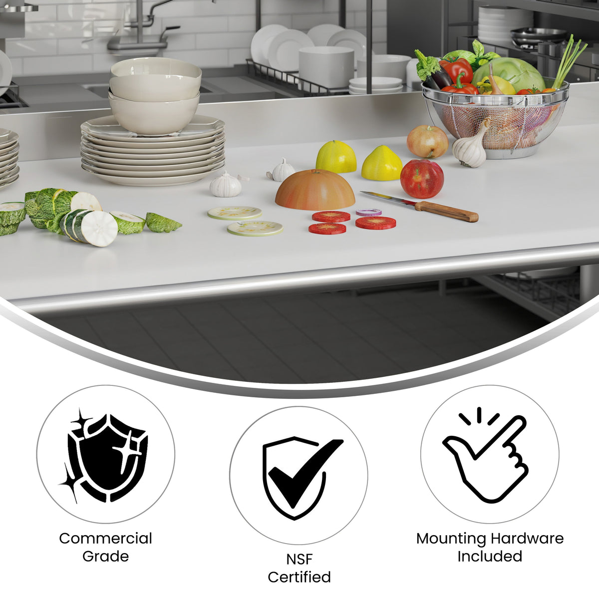 Commercial High-Pressure Poly Top Cutting Board with Brackets