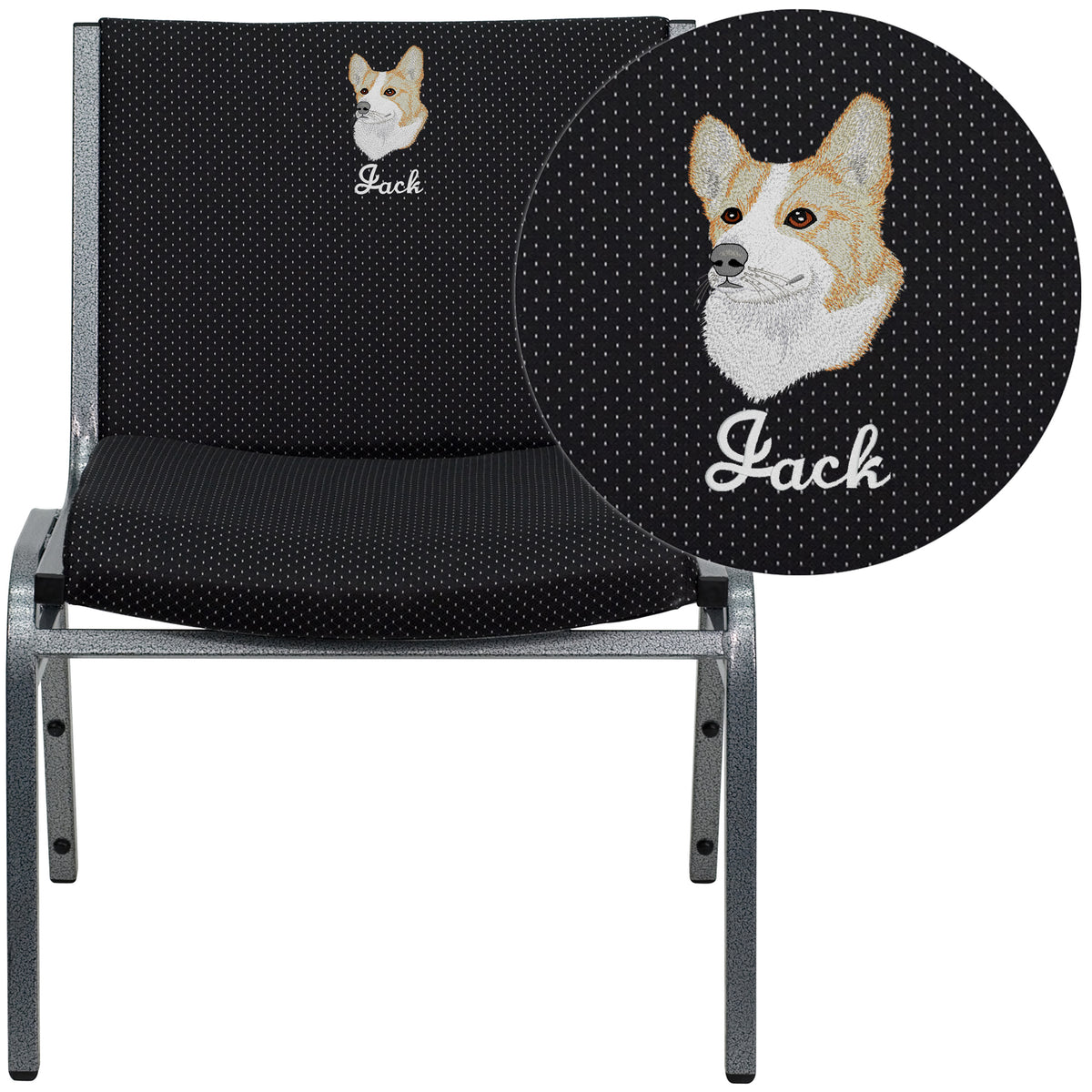 Black |#| Embroidered Big & Tall 1000 lb. Rated Black Fabric Stack Chair