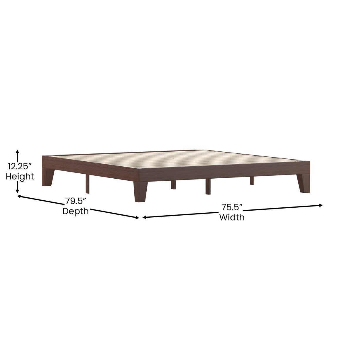 Walnut,King |#| Wood Platform Bed with 14 Wooden Support Slats in Walnut - King