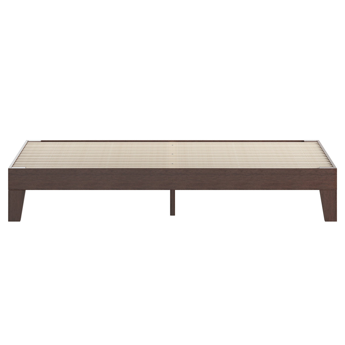 Walnut,King |#| Wood Platform Bed with 14 Wooden Support Slats in Walnut - King