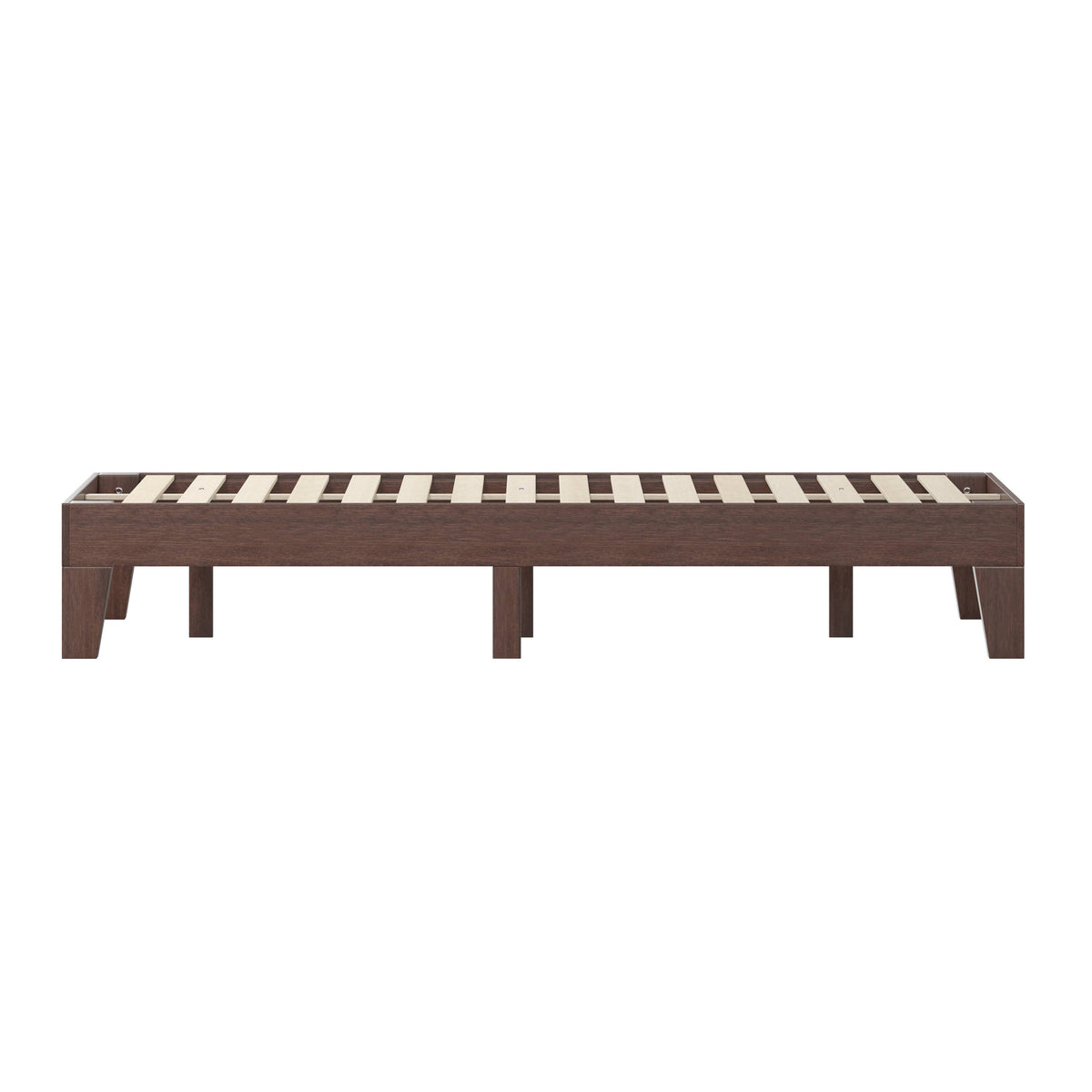 Walnut,Full |#| Wood Platform Bed with 14 Wooden Support Slats in Walnut - Full