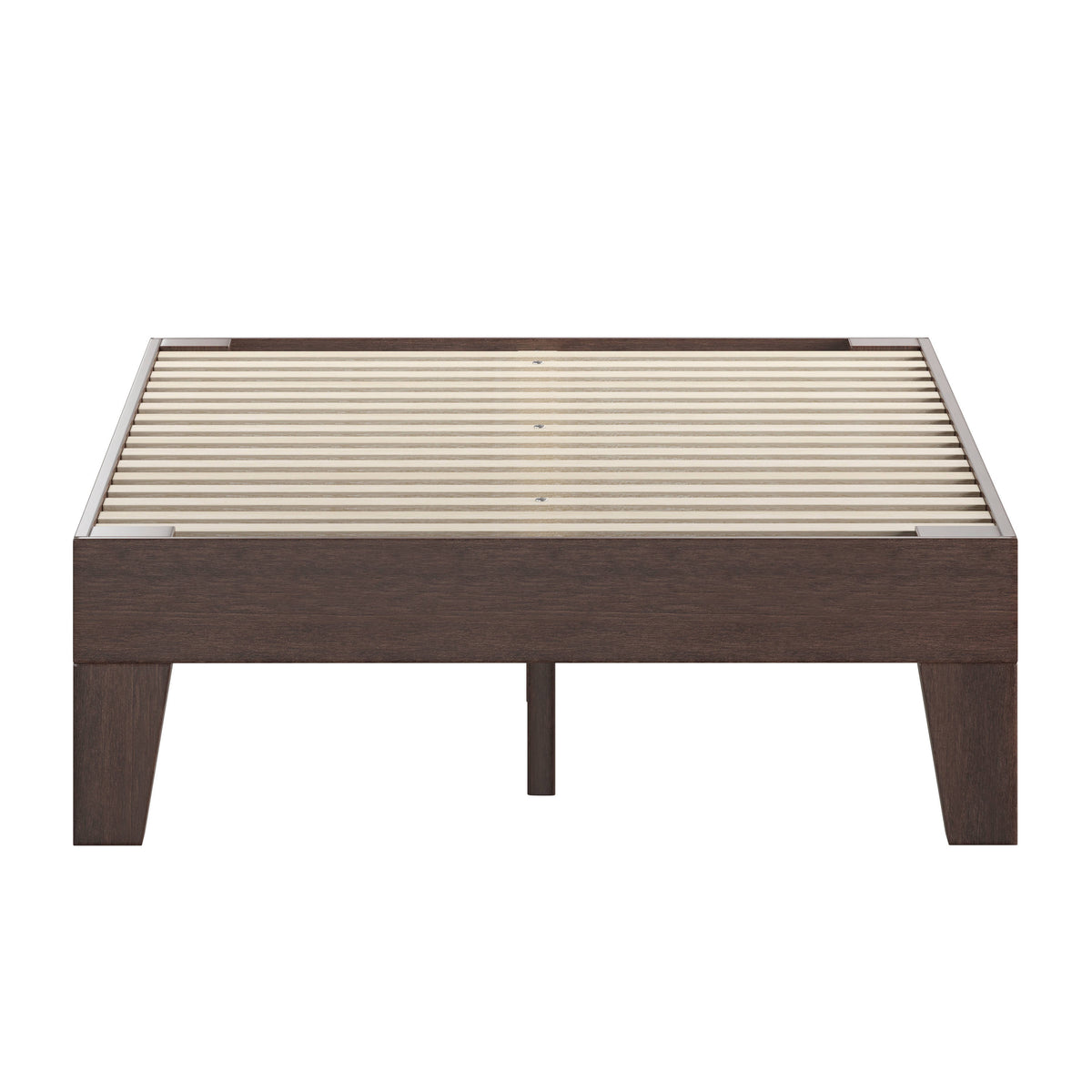 Walnut,Full |#| Wood Platform Bed with 14 Wooden Support Slats in Walnut - Full