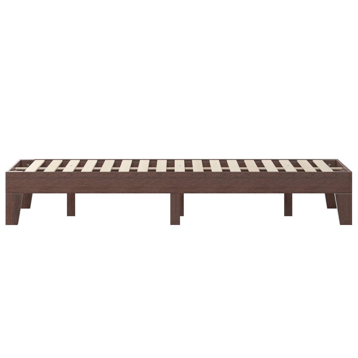 Walnut,Queen |#| Wood Platform Bed with 14 Wooden Support Slats in Walnut - Queen