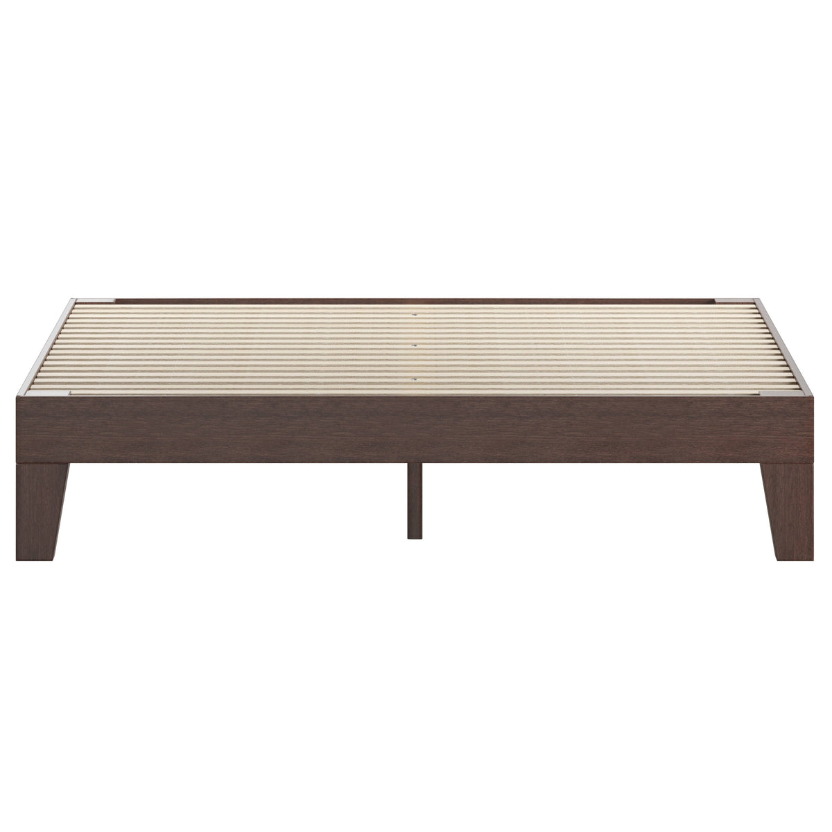 Walnut,Queen |#| Wood Platform Bed with 14 Wooden Support Slats in Walnut - Queen