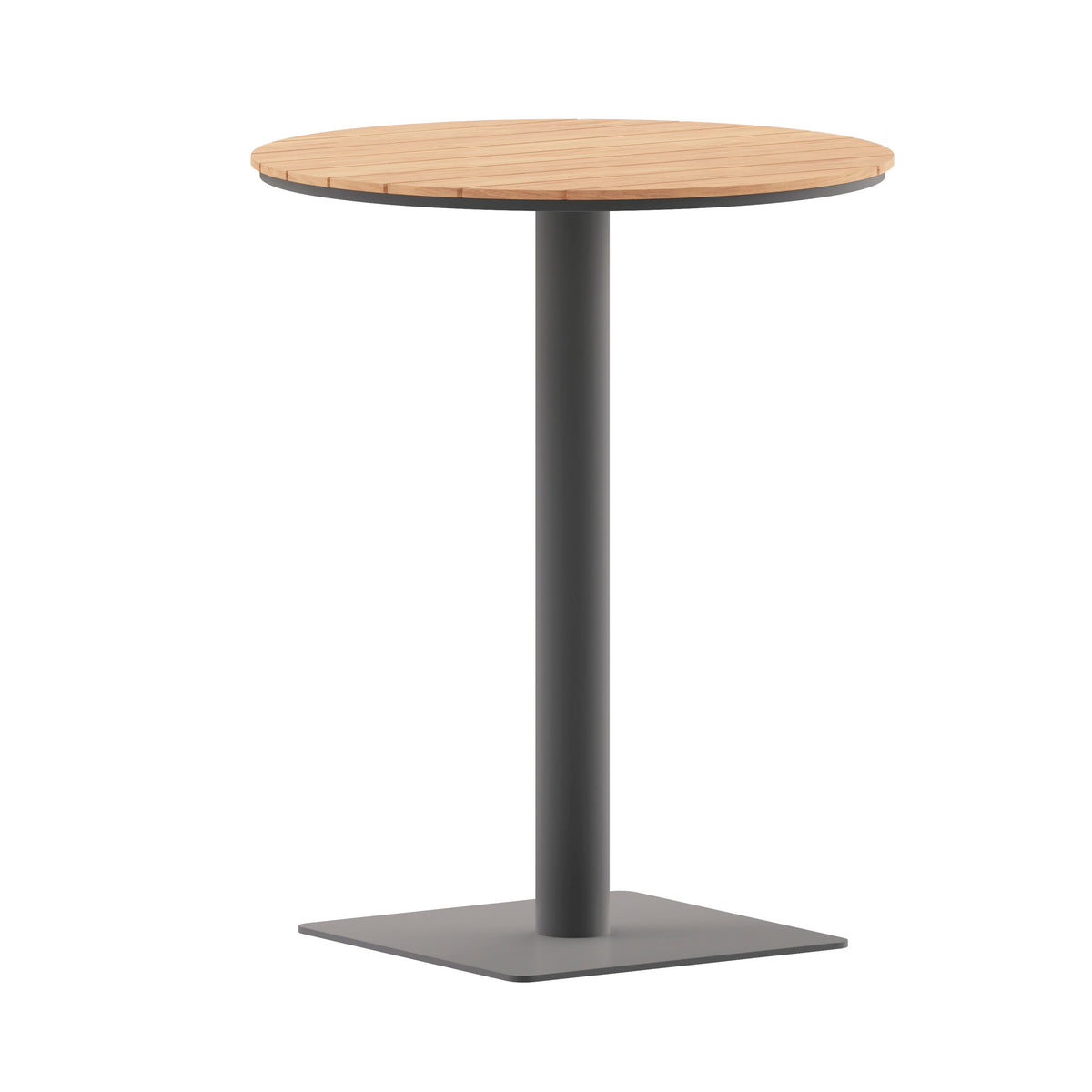 Natural Top/Gray Frame |#| Commercial 24 Inch Round Faux Teak Outdoor Patio Dining Table - Natural/Gray