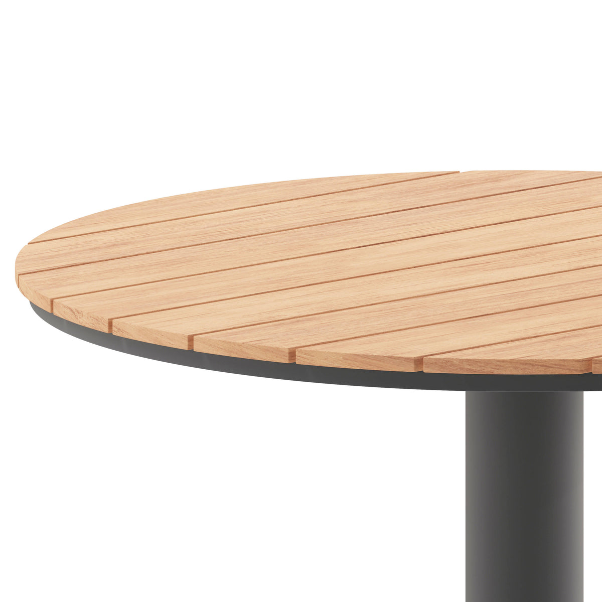 Natural Top/Gray Frame |#| Commercial 24 Inch Round Faux Teak Outdoor Patio Dining Table - Natural/Gray