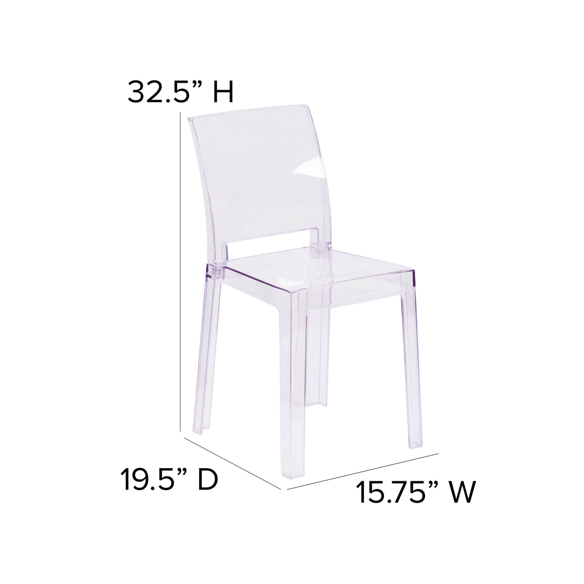 Ghost Chair with Square Back in Transparent Crystal - Wedding Chairs