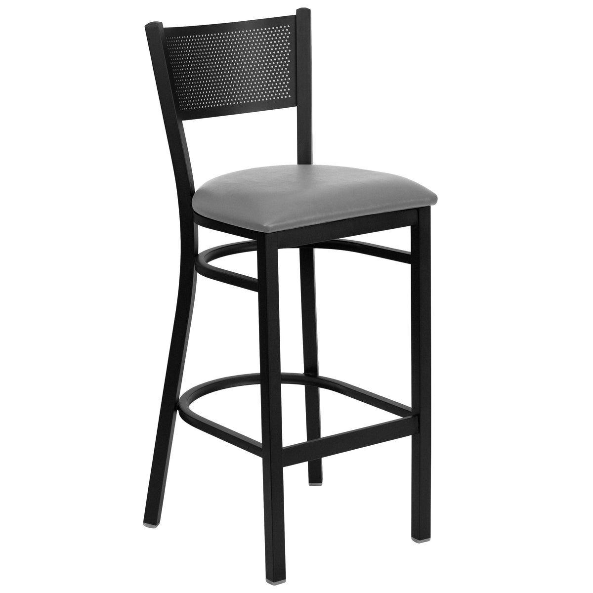 Custom Upholstery/Black Metal Frame |#| Black Grid Back Metal Restaurant Barstool with Custom Upholstered Seat