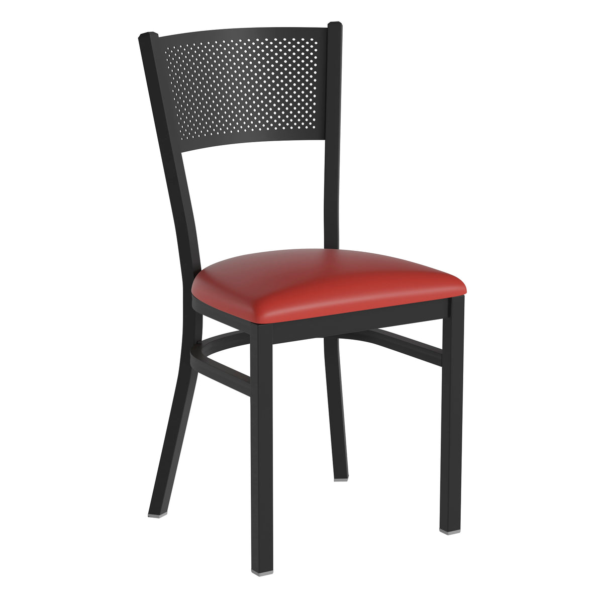 Red Vinyl Seat/Black Metal Frame |#| Black Grid Back Metal Restaurant Chair with Red Vinyl Upholstered Seat
