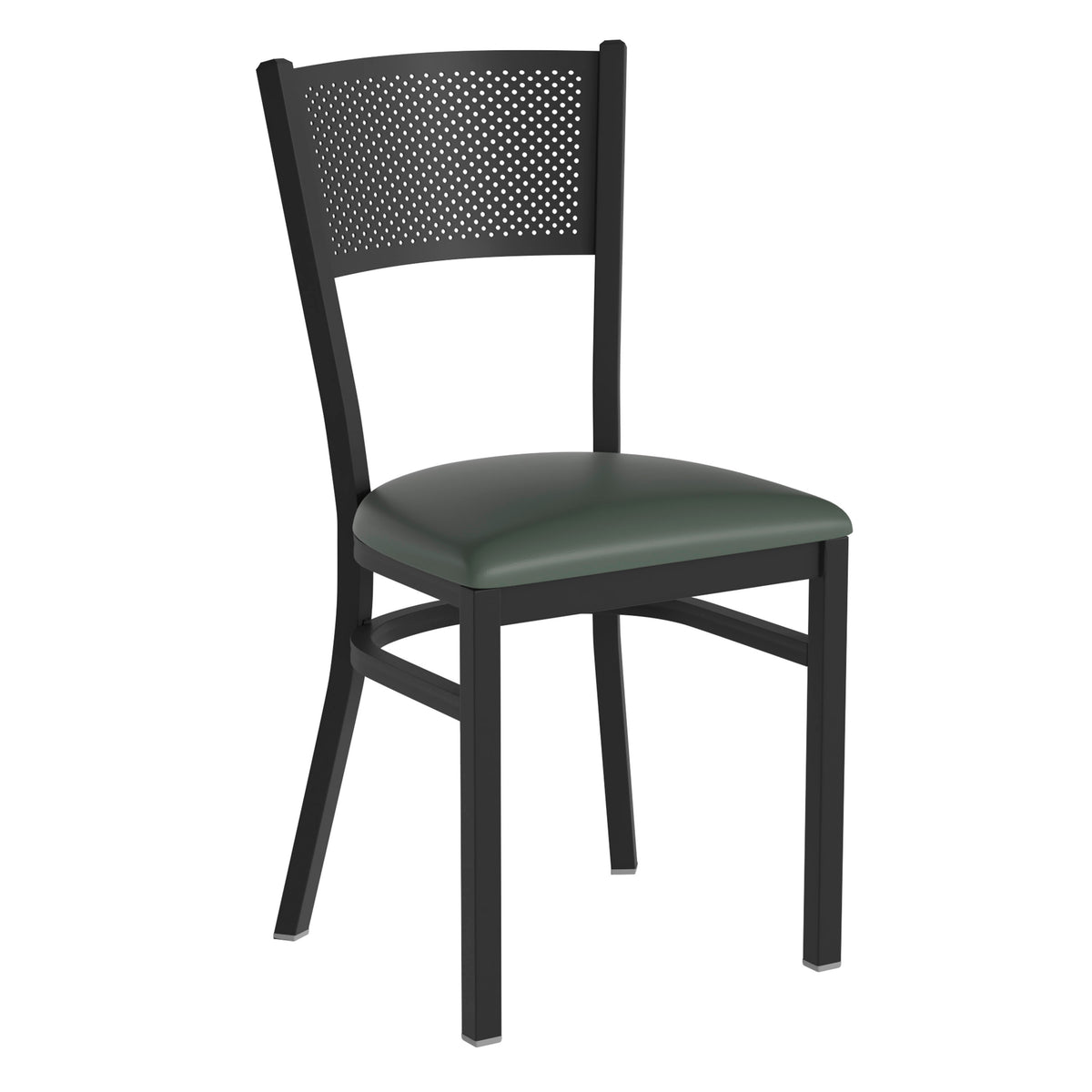 Green Vinyl Seat/Black Metal Frame |#| Black Grid Back Metal Restaurant Chair with Green Vinyl Upholstered Seat