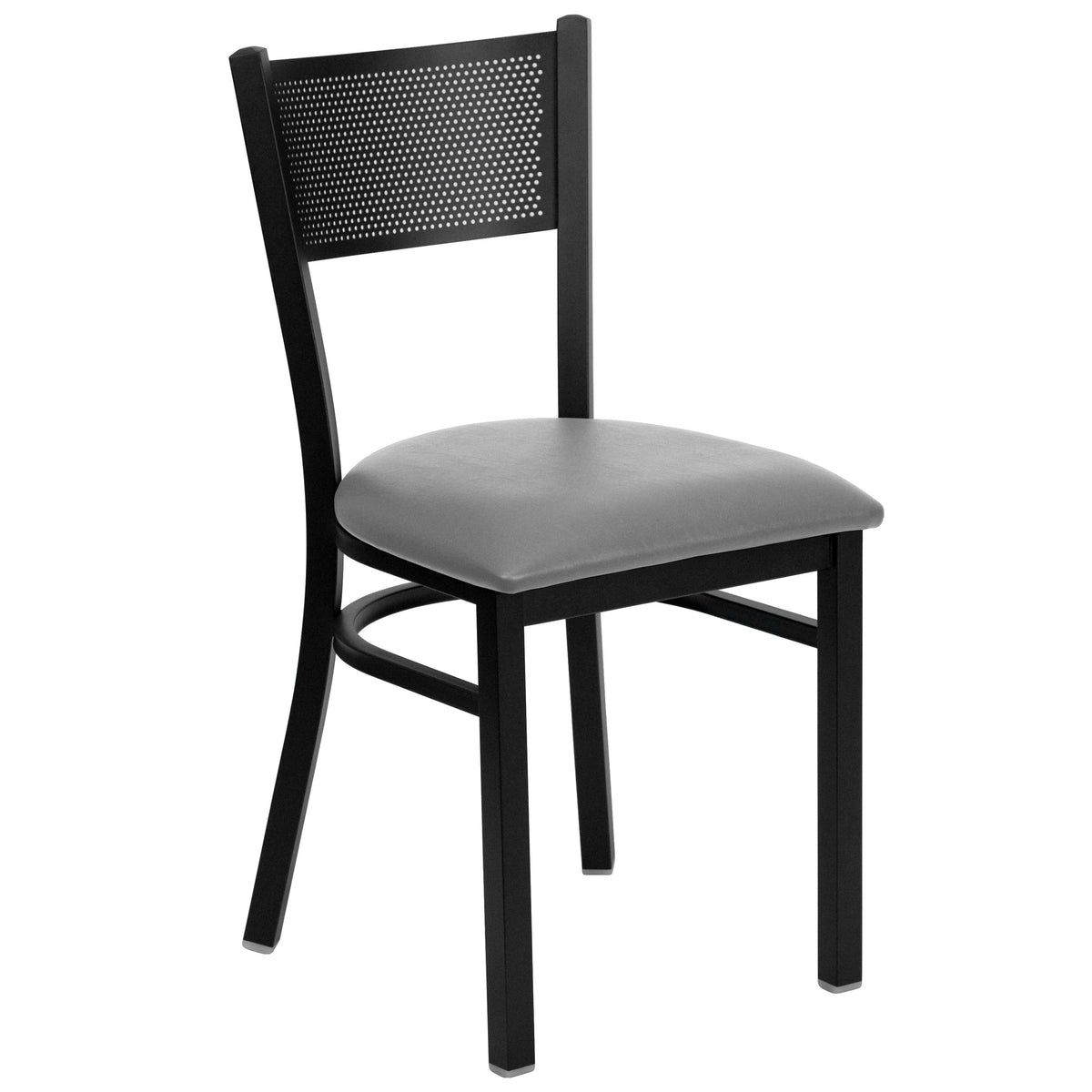 Custom Upholstery/Black Metal Frame |#| Black Grid Back Metal Restaurant Chair with Custom Upholstered Seat