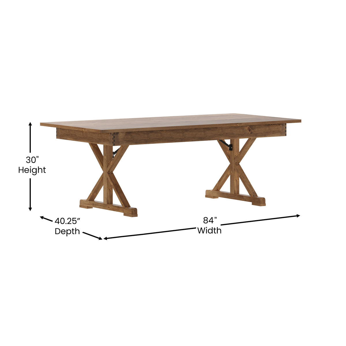 Antique Rustic |#| Solid Pine Farm Dining Table with X-Style Legs in Antique Rustic - 7' x 40"