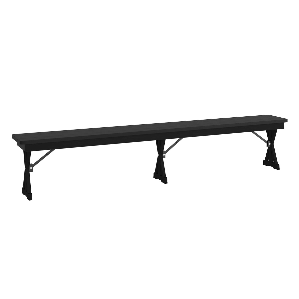 8' x 12" Antique Solid Pine Farmhouse Folding Bench in Black Wash