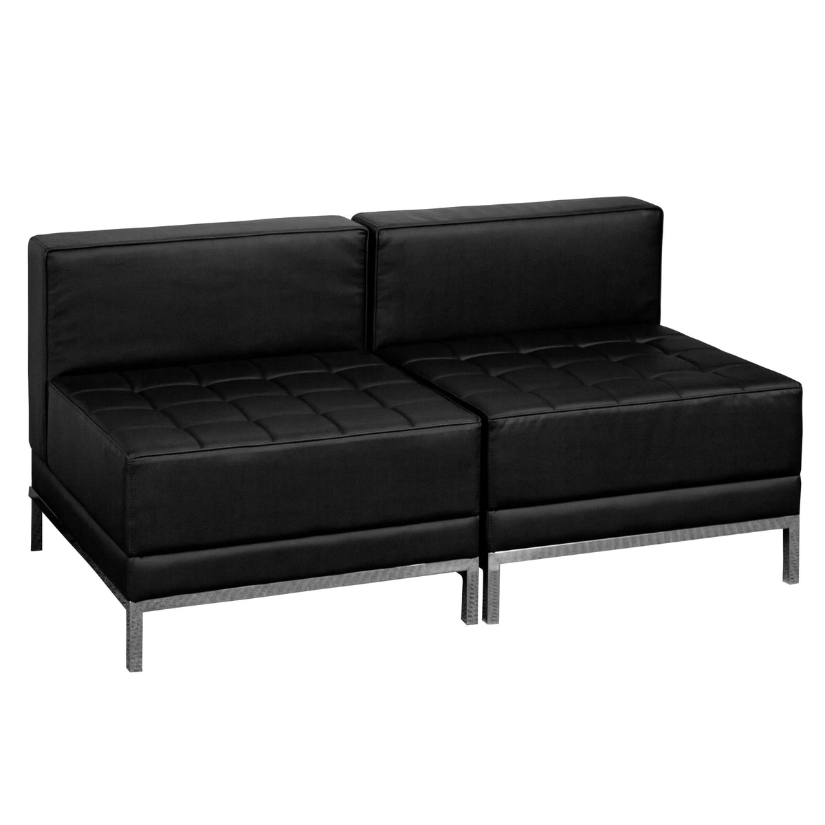 Black |#| 2 Piece Black LeatherSoft Modular Lounge Set with Ganging Clips with Taut Back and Seat