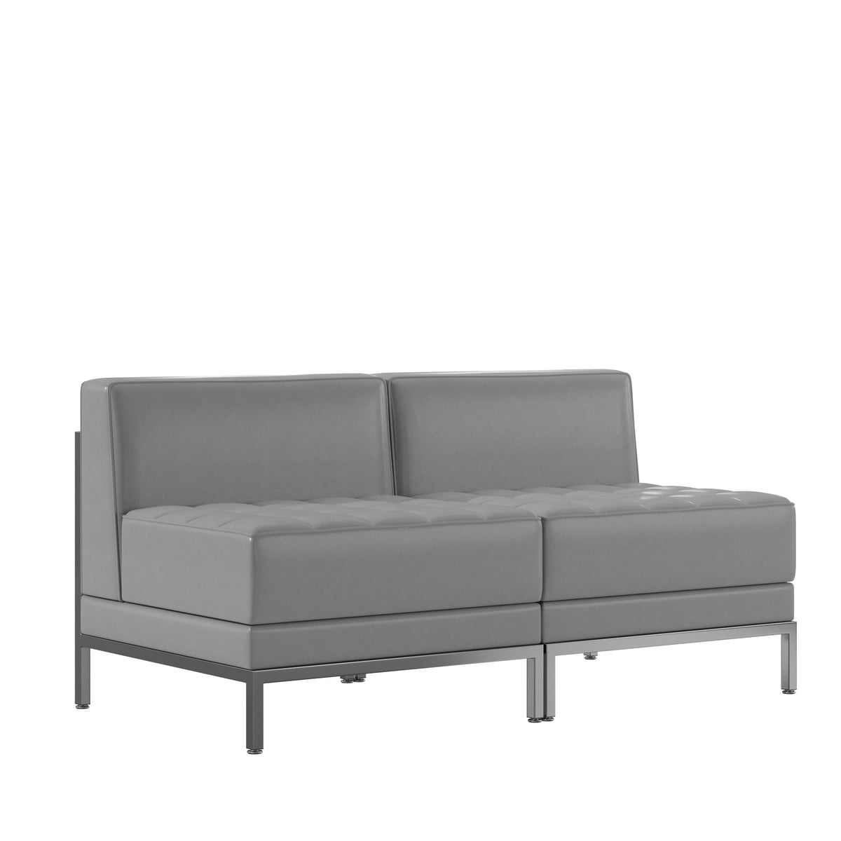 Gray |#| 2 Piece Gray LeatherSoft Modular Reception Lounge Set with Ganging Clips - Reception Bench
