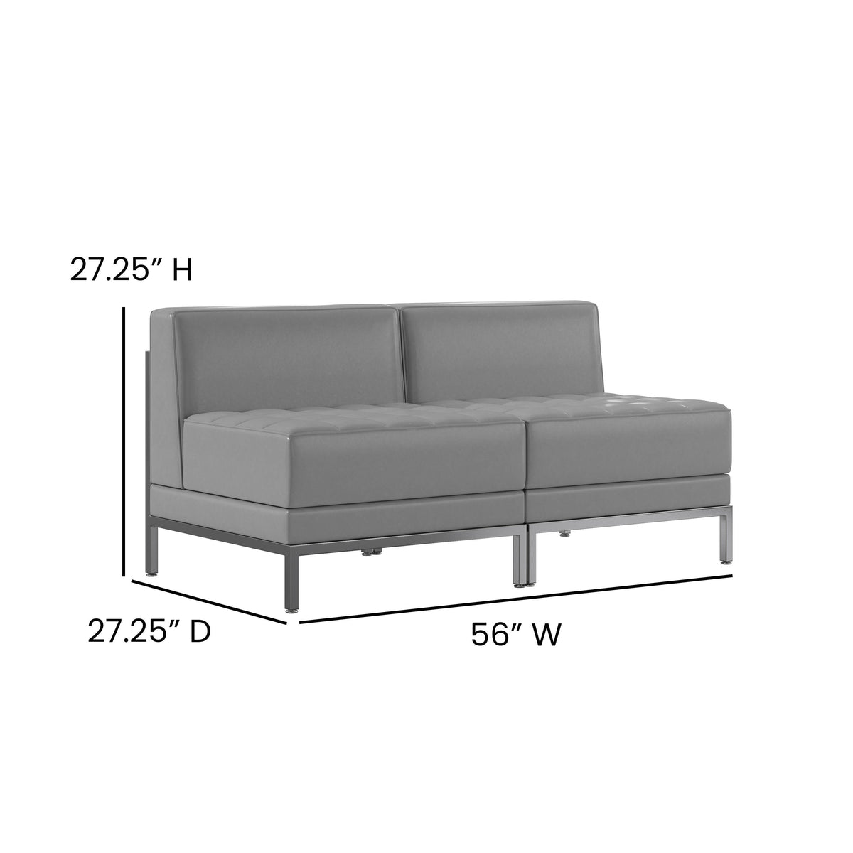 Gray |#| 2 Piece Gray LeatherSoft Modular Reception Lounge Set with Ganging Clips - Reception Bench