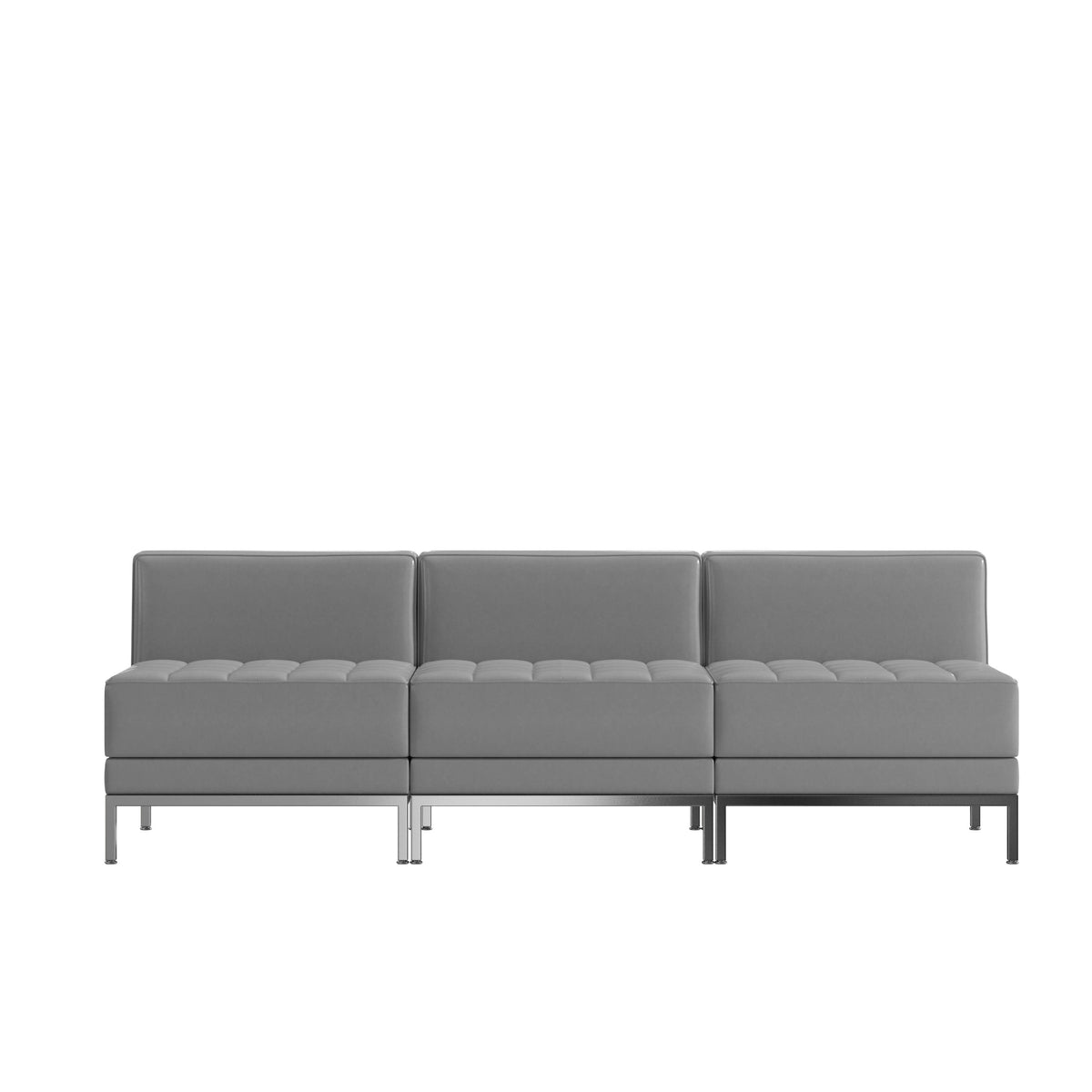 Gray |#| 3 Piece Gray LeatherSoft Modular Reception Lounge Set with Ganging Clips - Reception Bench