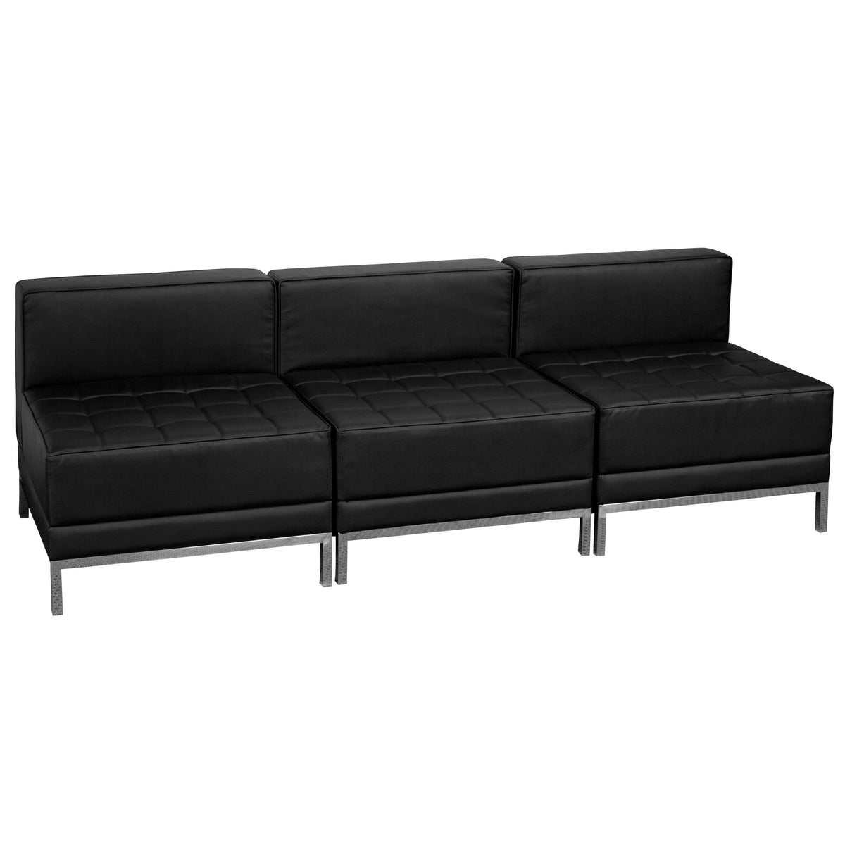 Black |#| 3 Piece Black LeatherSoft Modular Lounge Set with Ganging Clips with Taut Back and Seat