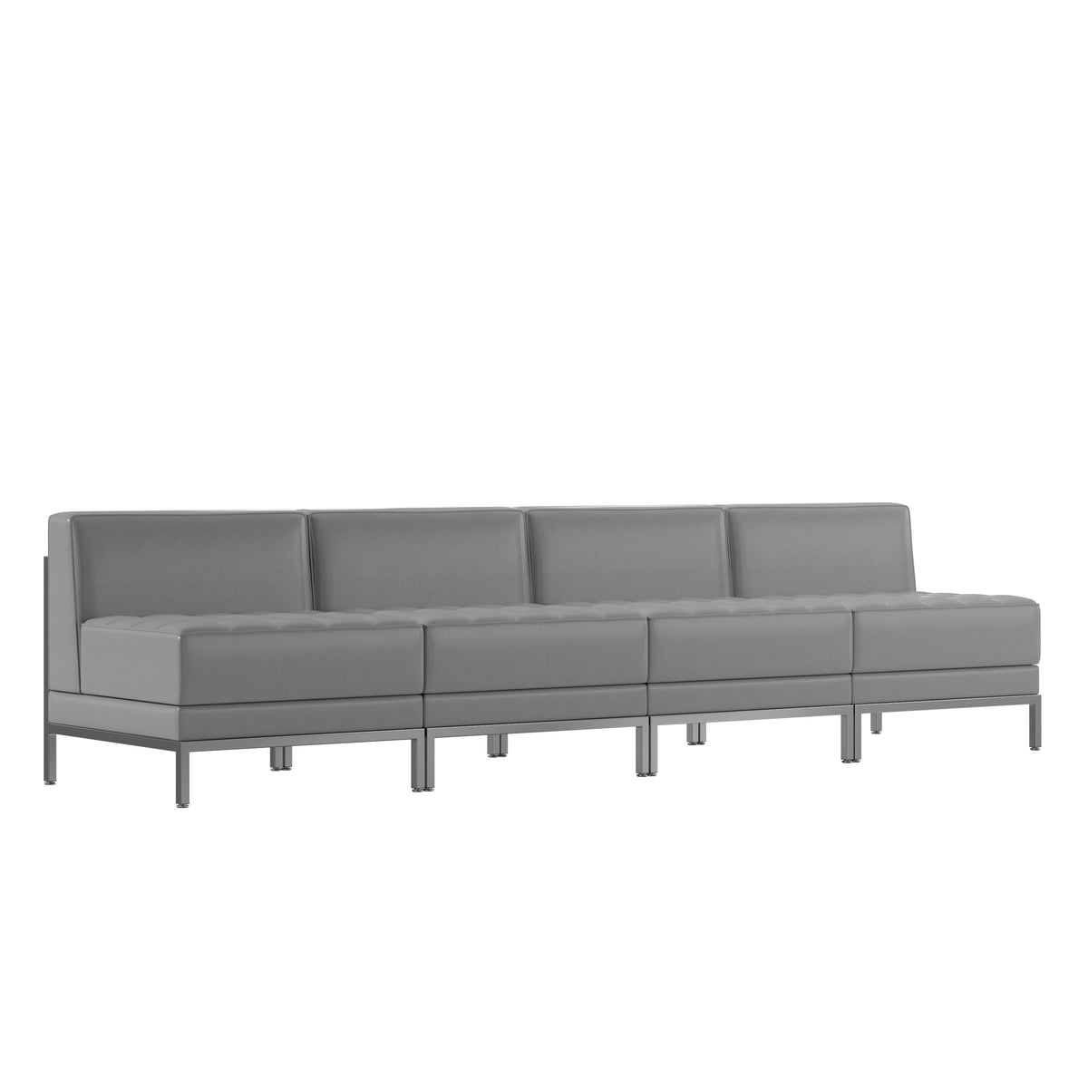 Gray |#| 4 Piece Gray LeatherSoft Modular Reception Lounge Set with Ganging Clips - Reception Bench