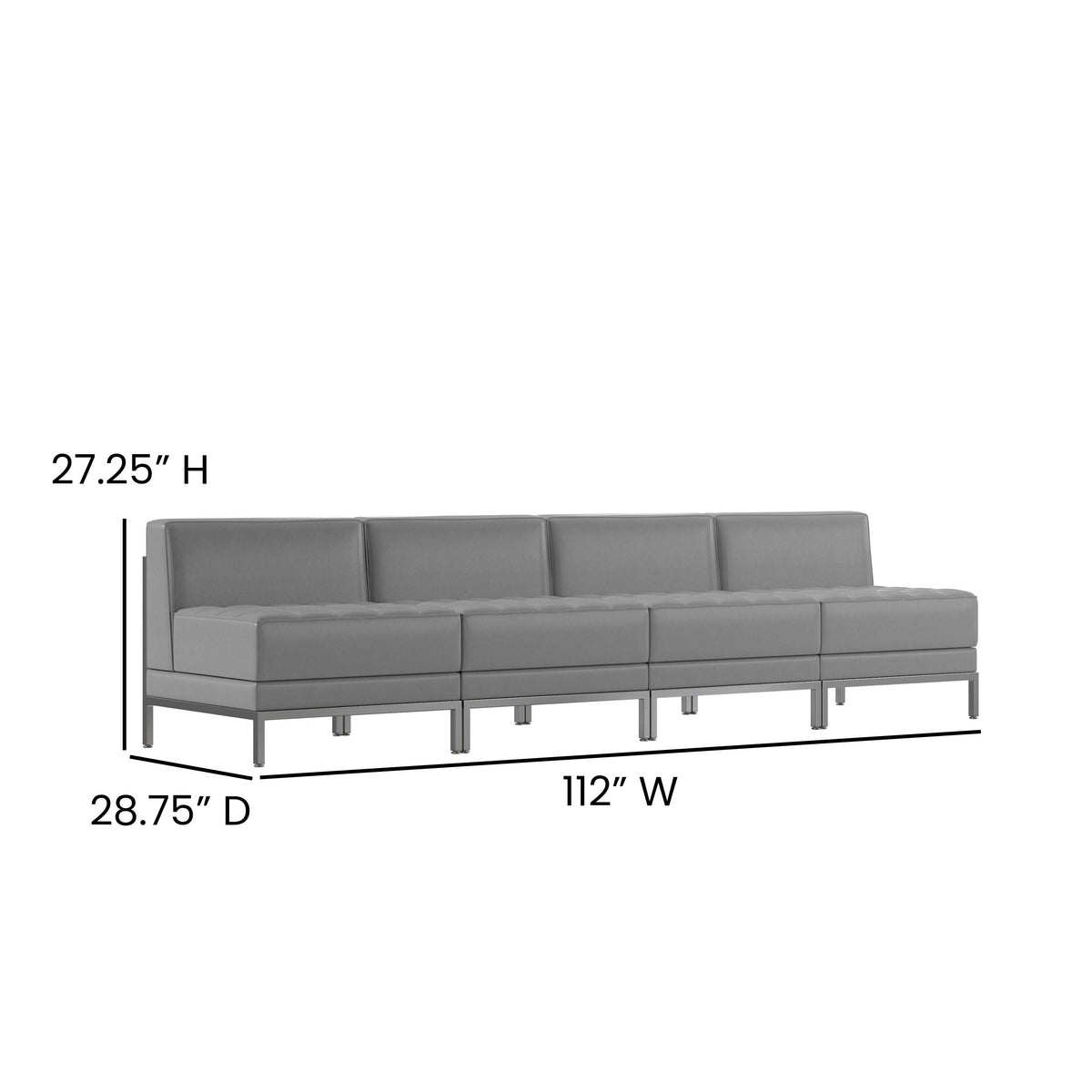 Gray |#| 4 Piece Gray LeatherSoft Modular Reception Lounge Set with Ganging Clips - Reception Bench