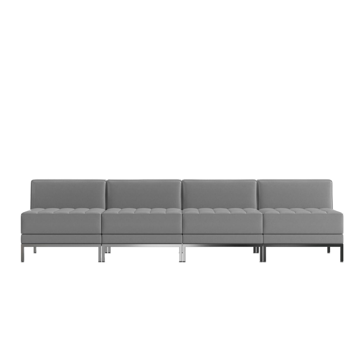 Gray |#| 4 Piece Gray LeatherSoft Modular Reception Lounge Set with Ganging Clips - Reception Bench
