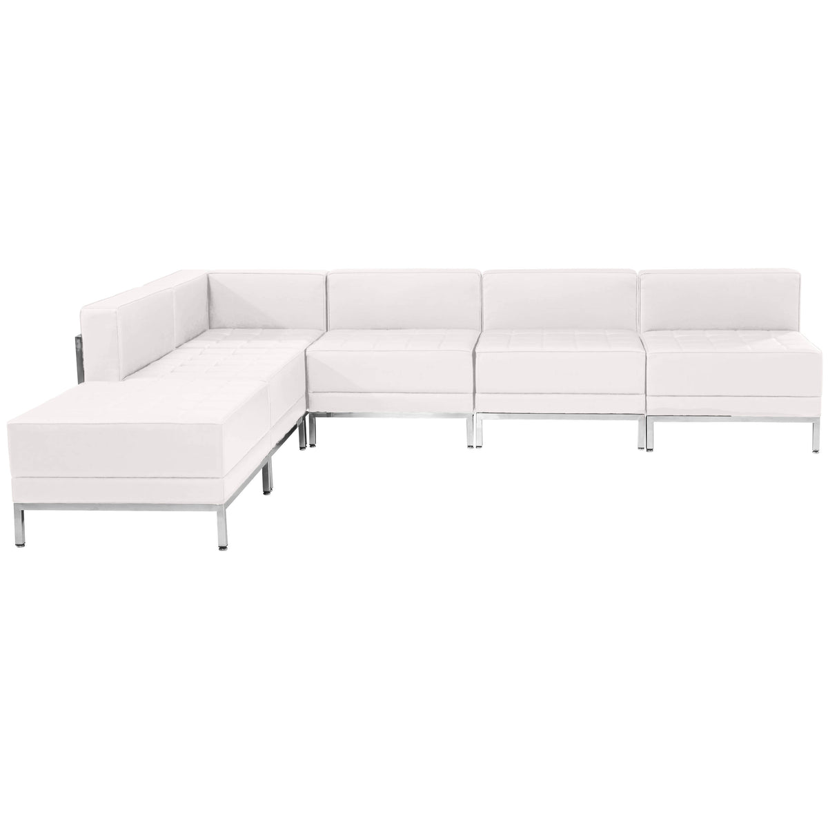 Melrose White |#| 6 Piece White LeatherSoft Modular Sectional Configuration - Stainless Steel Legs