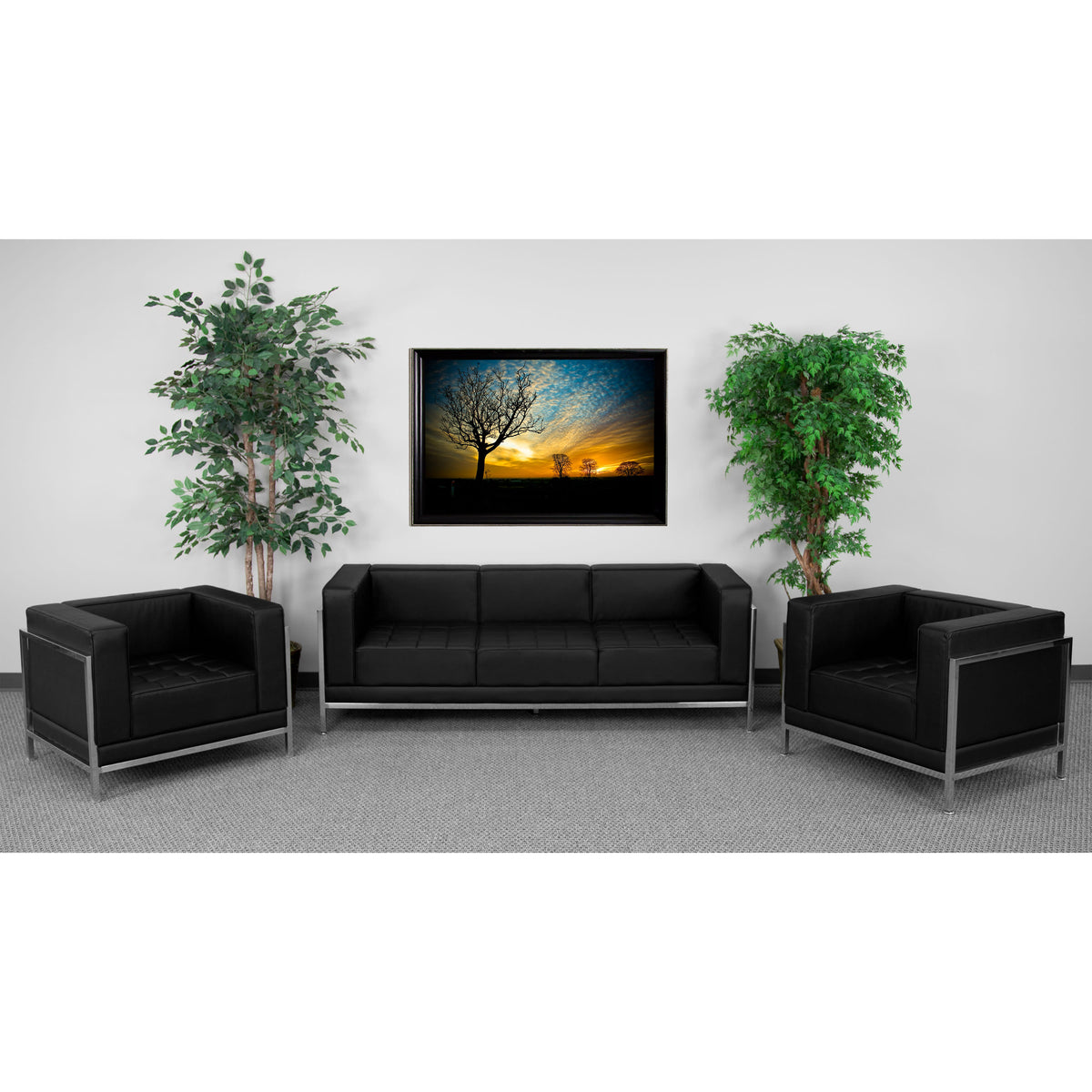 Black LeatherSoft Modular Sofa & Chair Set with Ganging Clips with Taut Back and Seat