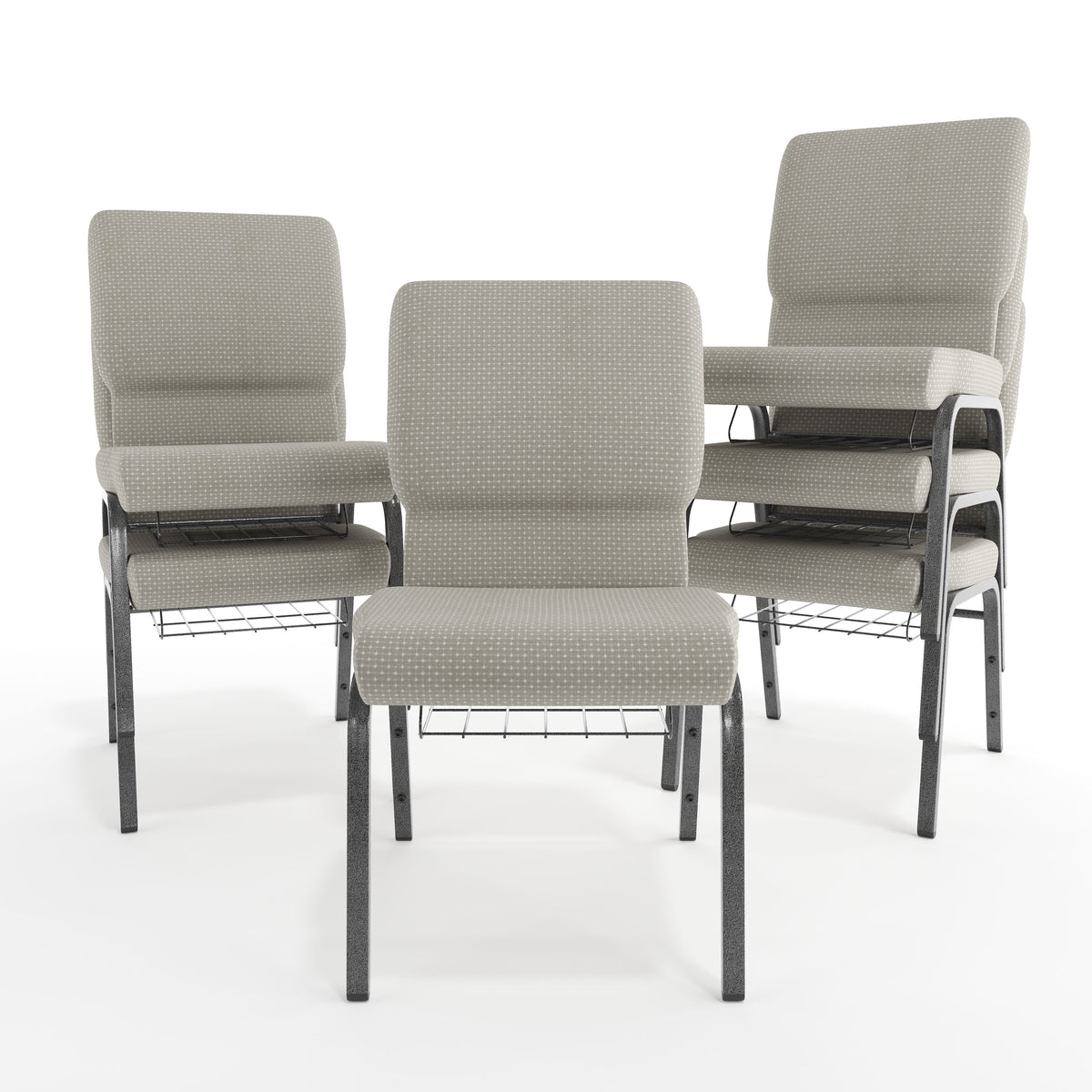 Gray Dot Fabric/Silver Vein Frame |#| 18.5"W Church Chair in Gray Dot Fabric with Book Rack - Silver Vein Frame