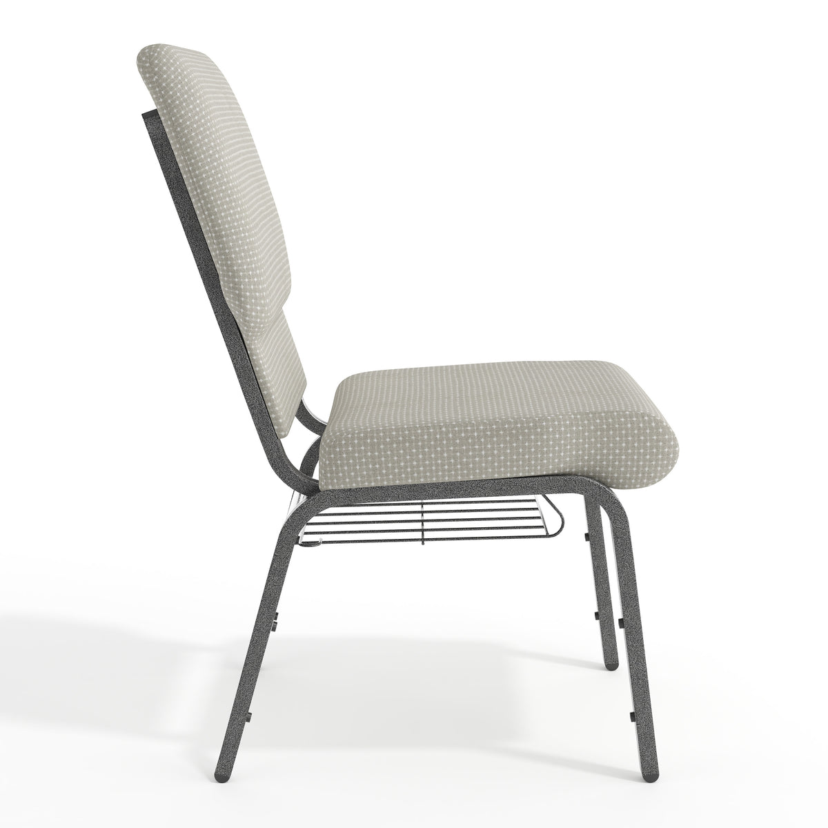 Gray Dot Fabric/Silver Vein Frame |#| 18.5"W Church Chair in Gray Dot Fabric with Book Rack - Silver Vein Frame