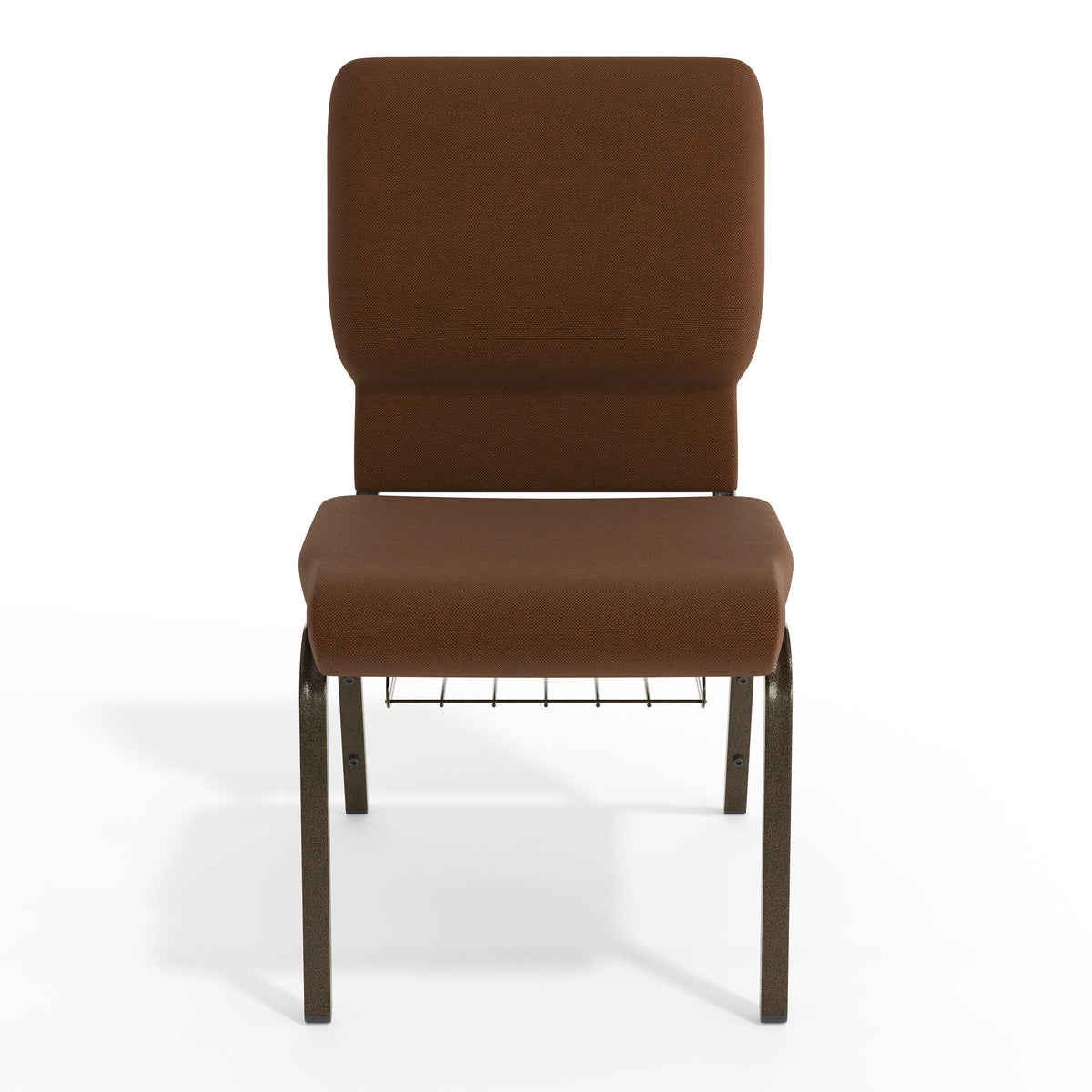 Brown Fabric/Gold Vein Frame |#| 18.5"W Church Chair in Brown Fabric with Cup Book Rack - Gold Vein Frame