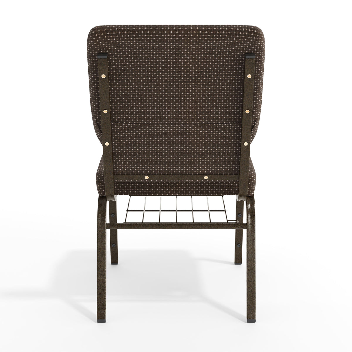 Brown Dot Fabric/Gold Vein Frame |#| 18.5"W Church Chair in Brown Dot Fabric with Book Rack - Gold Vein Frame