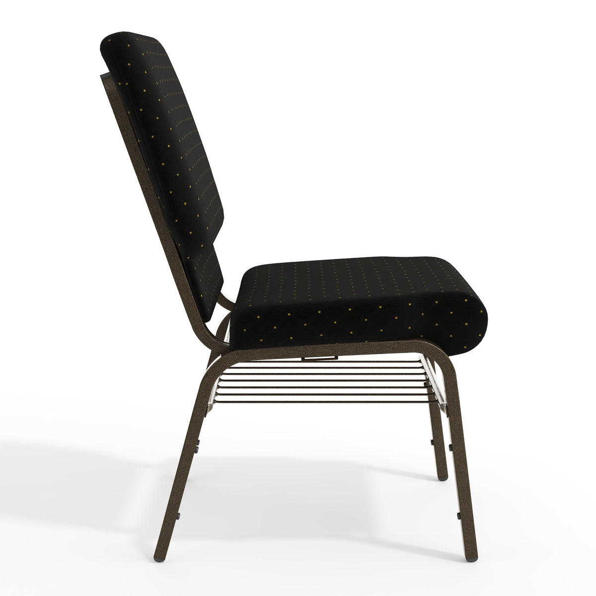 Black Dot Patterned Fabric/Gold Vein Frame |#| 18.5"W Church Chair in Black Dot Patterned Fabric w/Book Rack - Gold Vein Frame