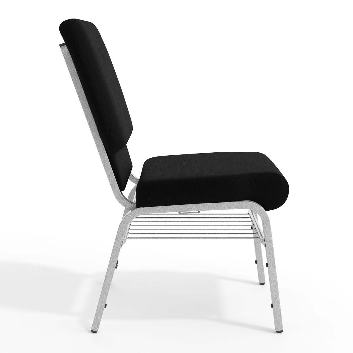 Black Fabric/Silver Vein Frame |#| 18.5"W Church Chair in Black Fabric with Book Rack - Silver Vein Frame
