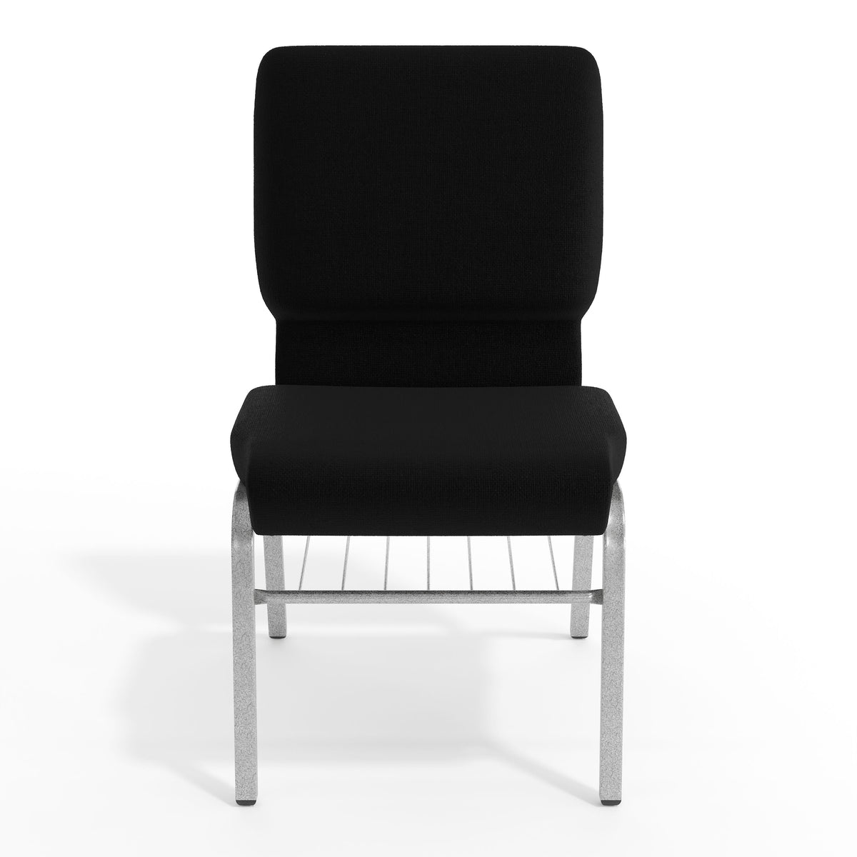 Black Fabric/Silver Vein Frame |#| 18.5"W Church Chair in Black Fabric with Book Rack - Silver Vein Frame