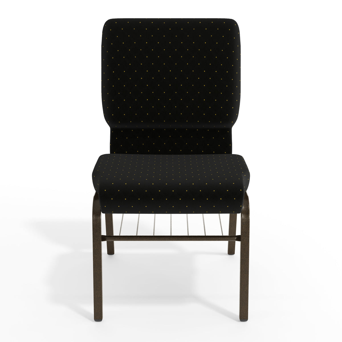 Black Dot Patterned Fabric/Gold Vein Frame |#| 18.5"W Church Chair in Black Dot Patterned Fabric w/Book Rack - Gold Vein Frame