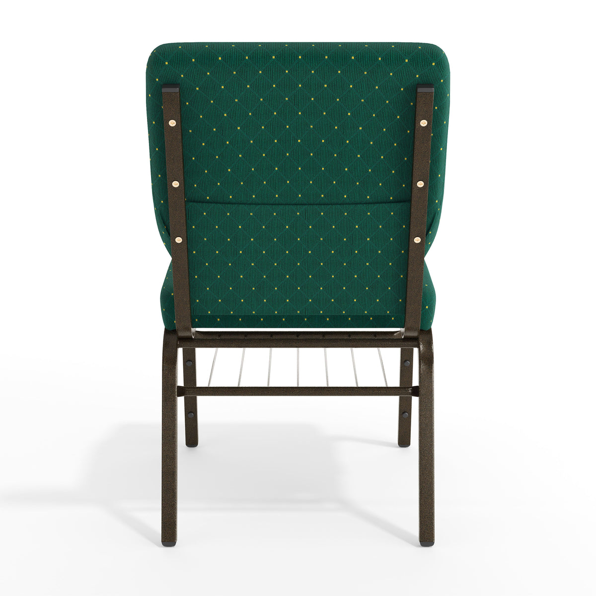Green Patterned Fabric/Gold Vein Frame |#| 18.5"W Church Chair in Green Patterned Fabric with Book Rack - Gold Vein Frame