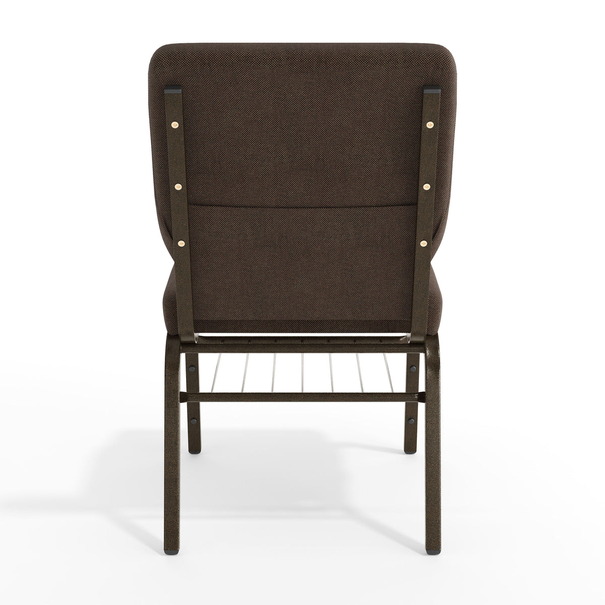Brown Fabric/Gold Vein Frame |#| 18.5"W Church Chair in Brown Fabric with Book Rack - Gold Vein Frame