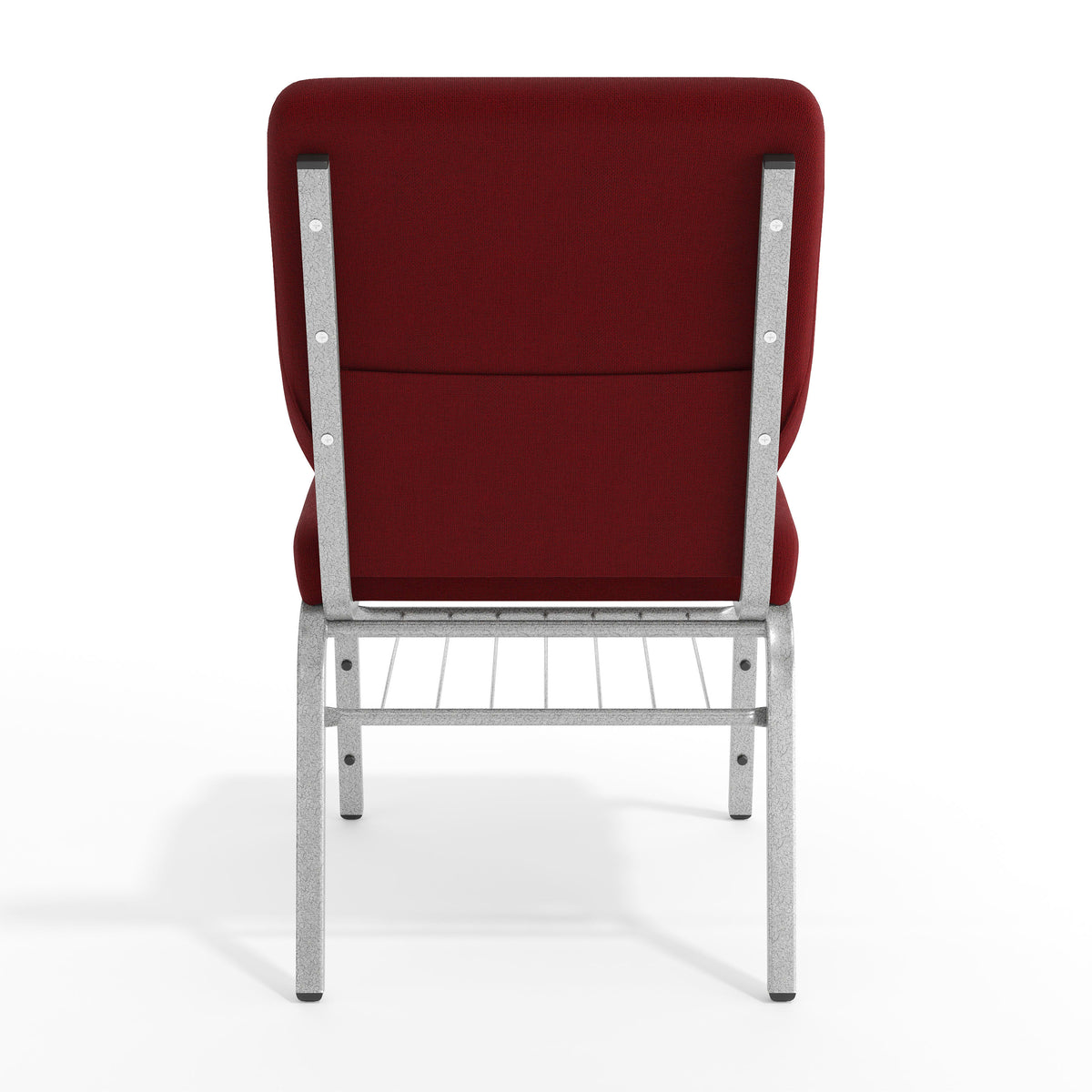 Burgundy Fabric/Silver Vein Frame |#| 18.5"W Church Chair in Burgundy Fabric with Book Rack - Silver Vein Frame
